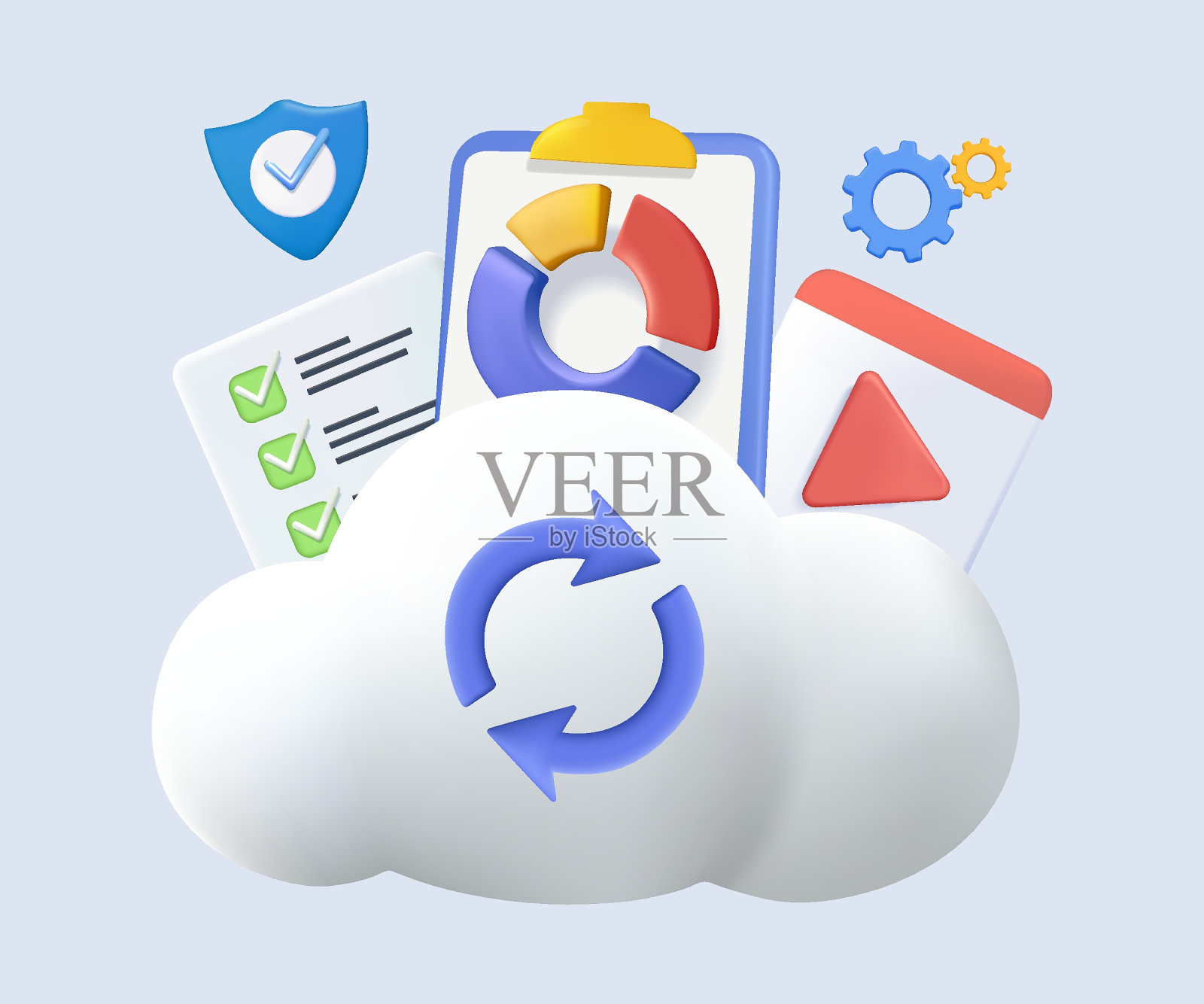 3D云存储图标。数字服务或应用程序与数据传输。数字文件组织服务或应用程序与数据插画图片素材