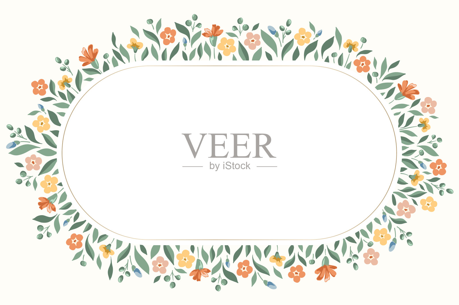 精致印花布浪漫草地野花矢量椭圆椭圆框架插画图片素材