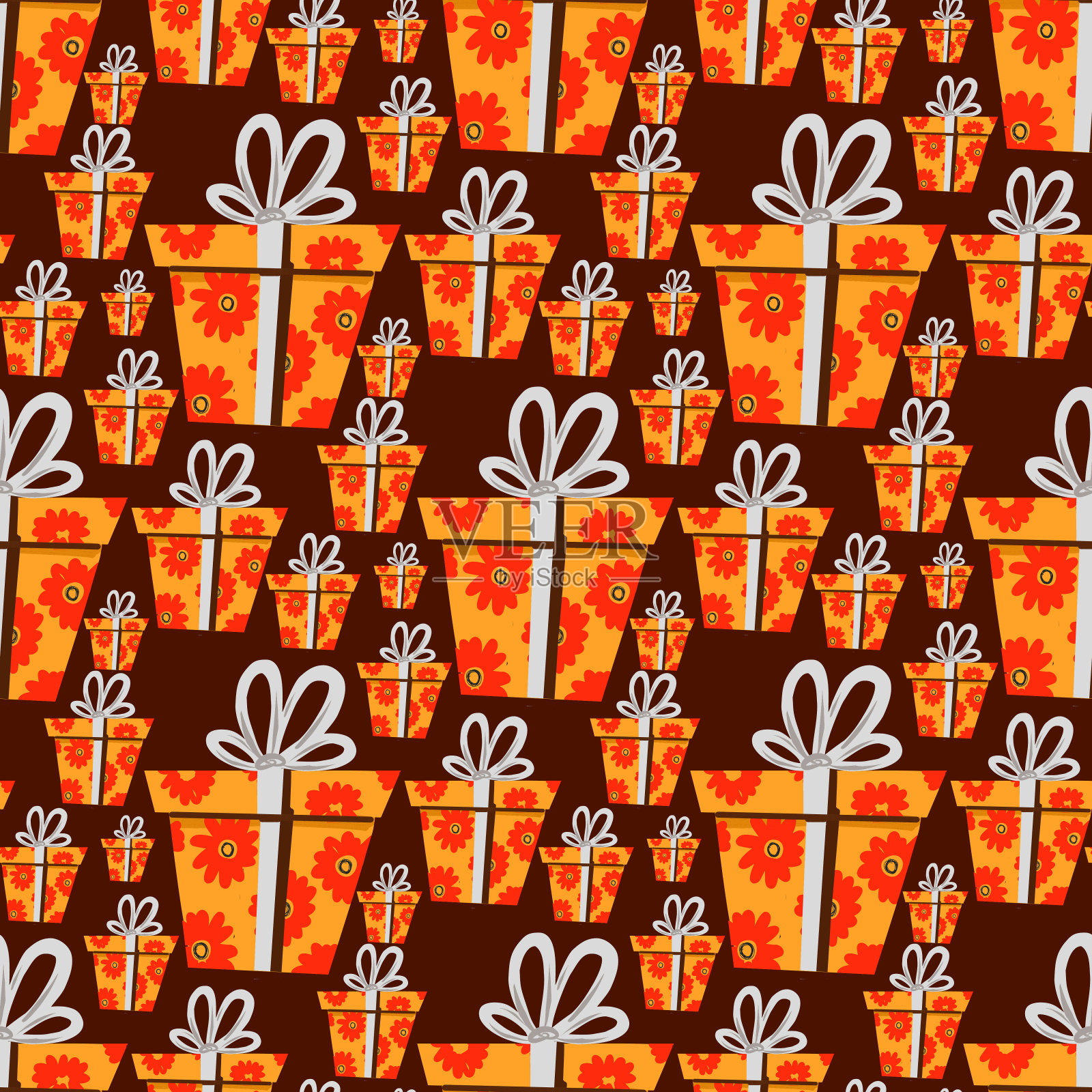 矢量插图无缝与礼盒。节日背景与礼物。黑色背景上的黄色礼物。插画图片素材