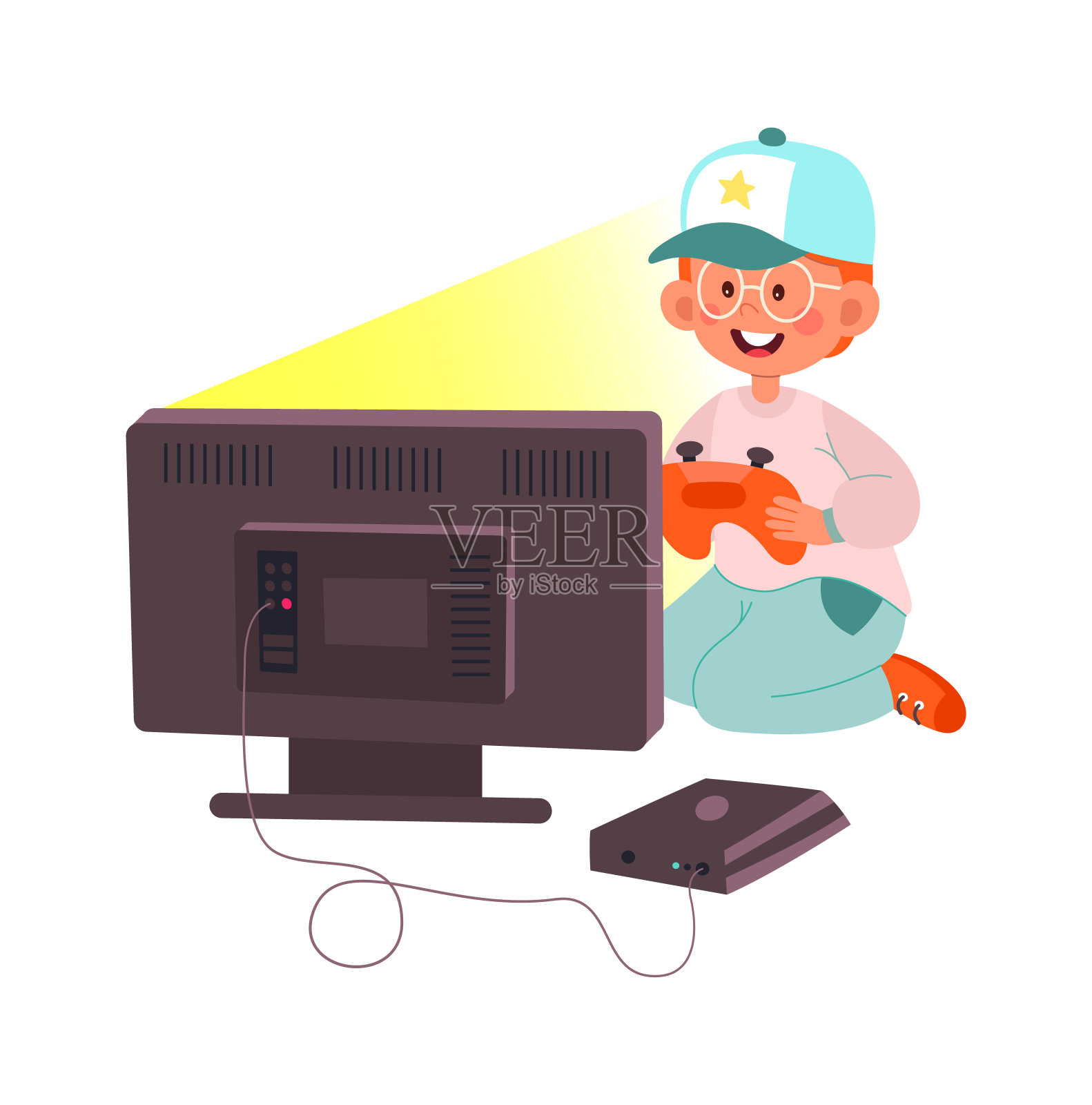 男孩在玩游戏机插画图片素材