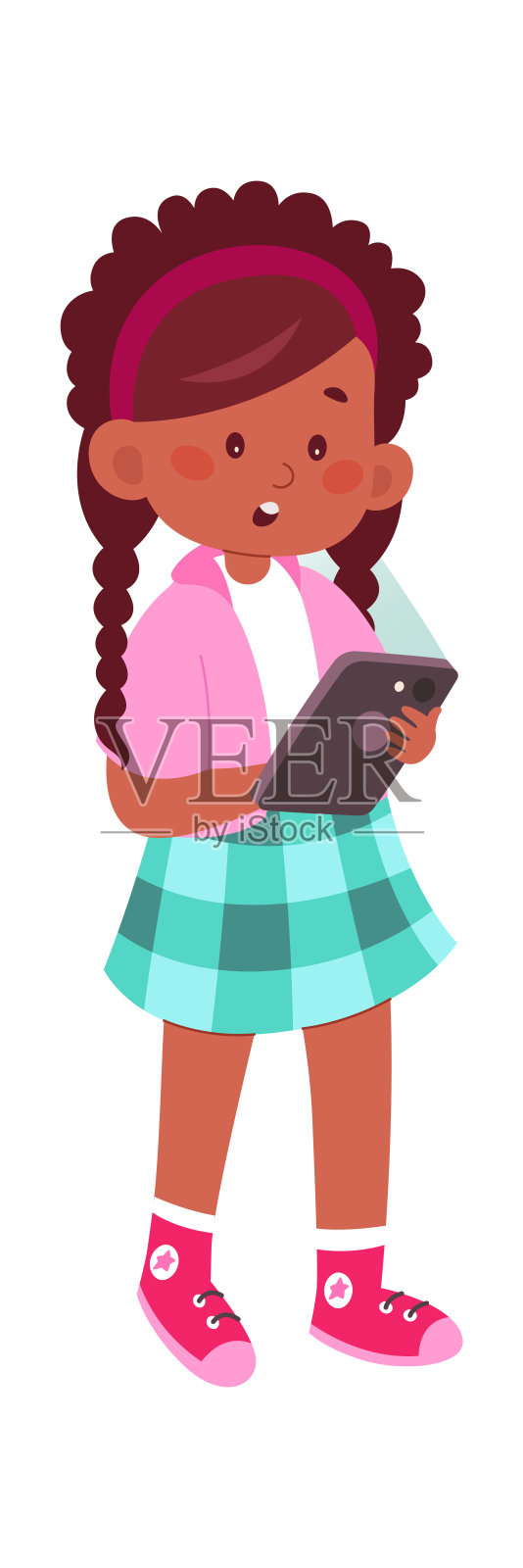 女孩使用平板电脑插画图片素材