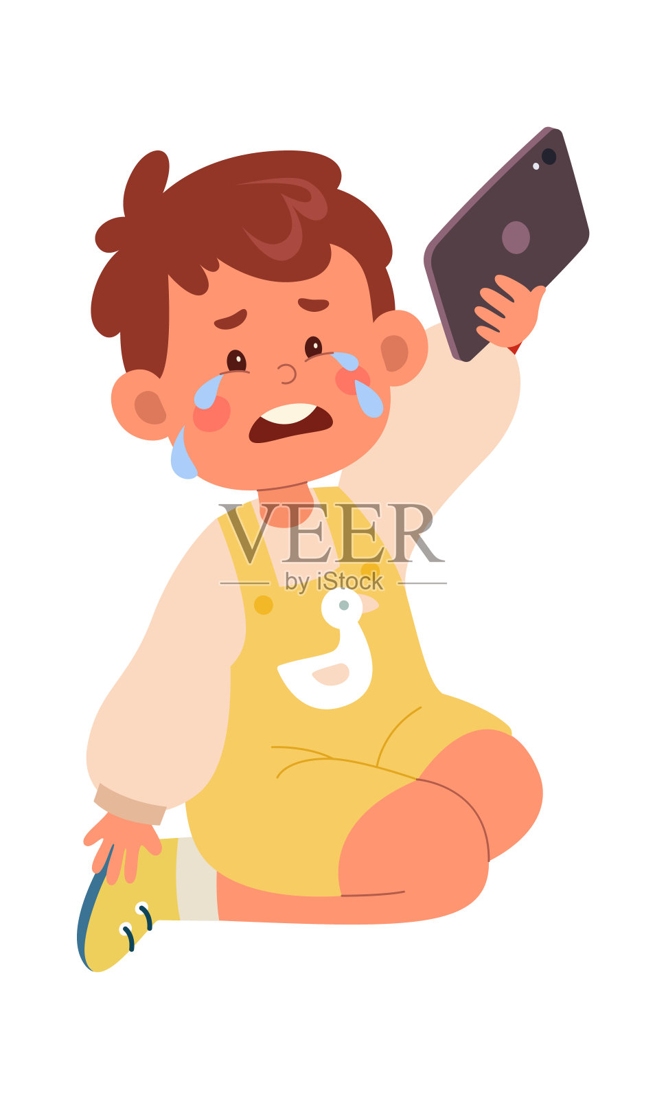 哭泣的小男孩给药片插画图片素材