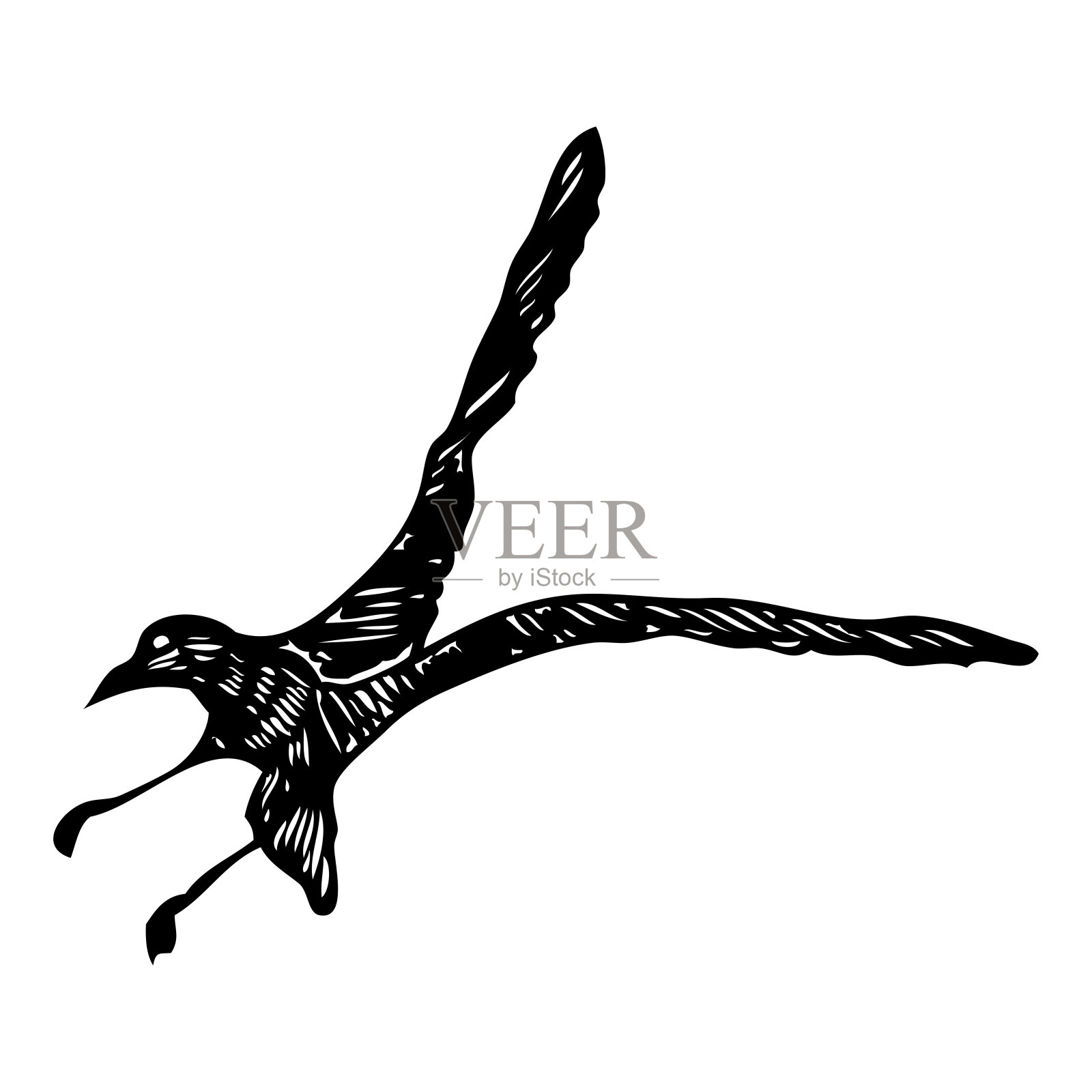 孤立的海洋形状笔画轮廓海鸥鸟在空中飞行的灵感身体闪光纹身墨水水手矢量。插画图片素材