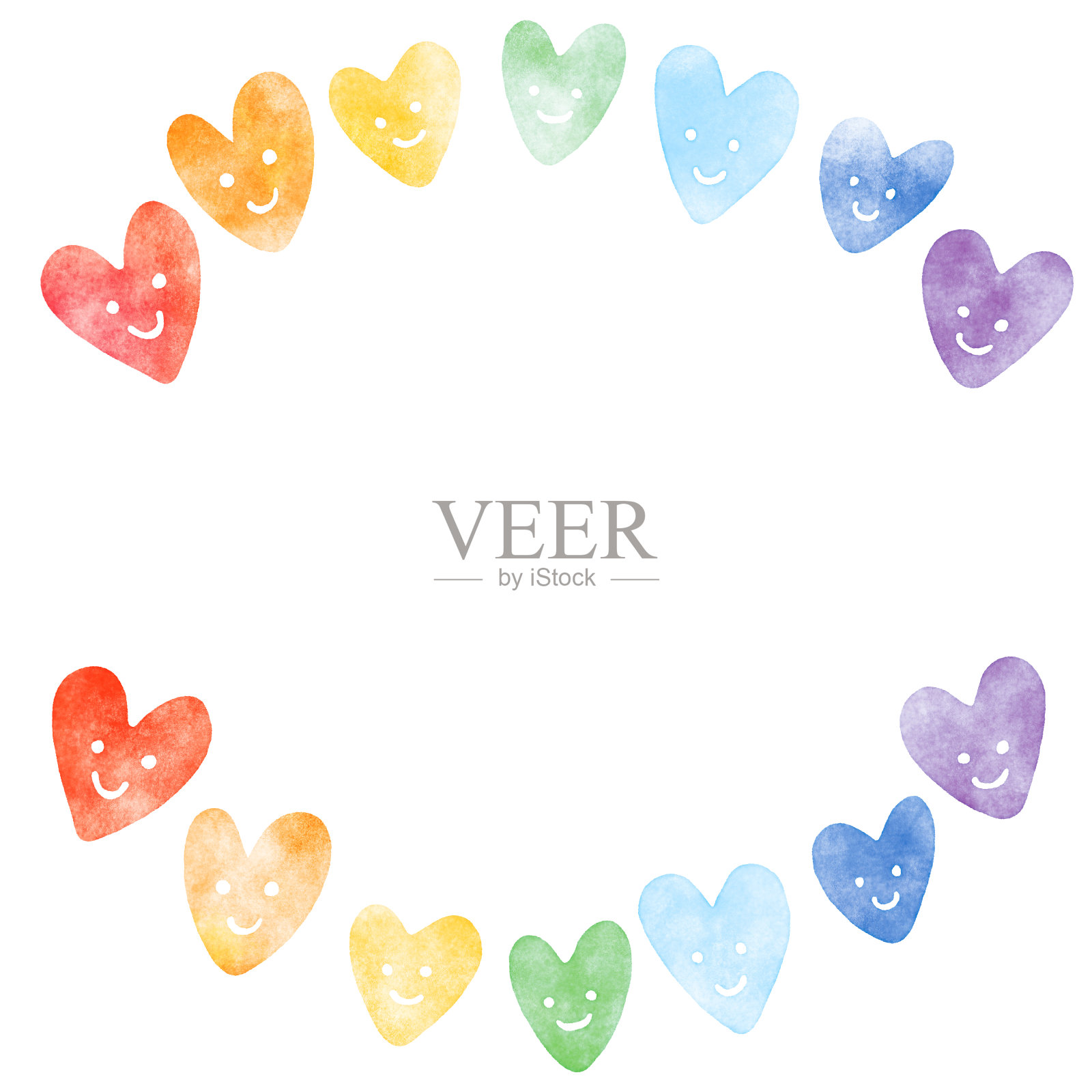 彩虹色心框，水彩质感插画图片素材