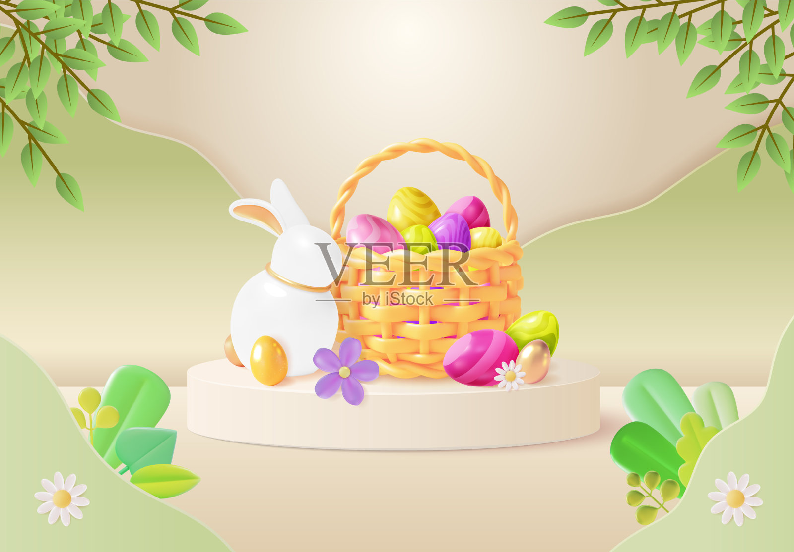 3d快乐复活节概念橡皮泥卡通风格插画图片素材