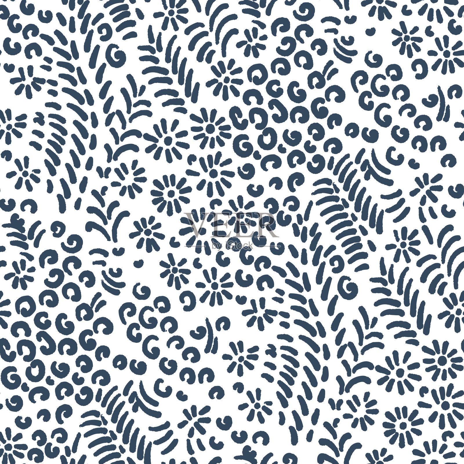 黑白无缝图案与花朵插画图片素材