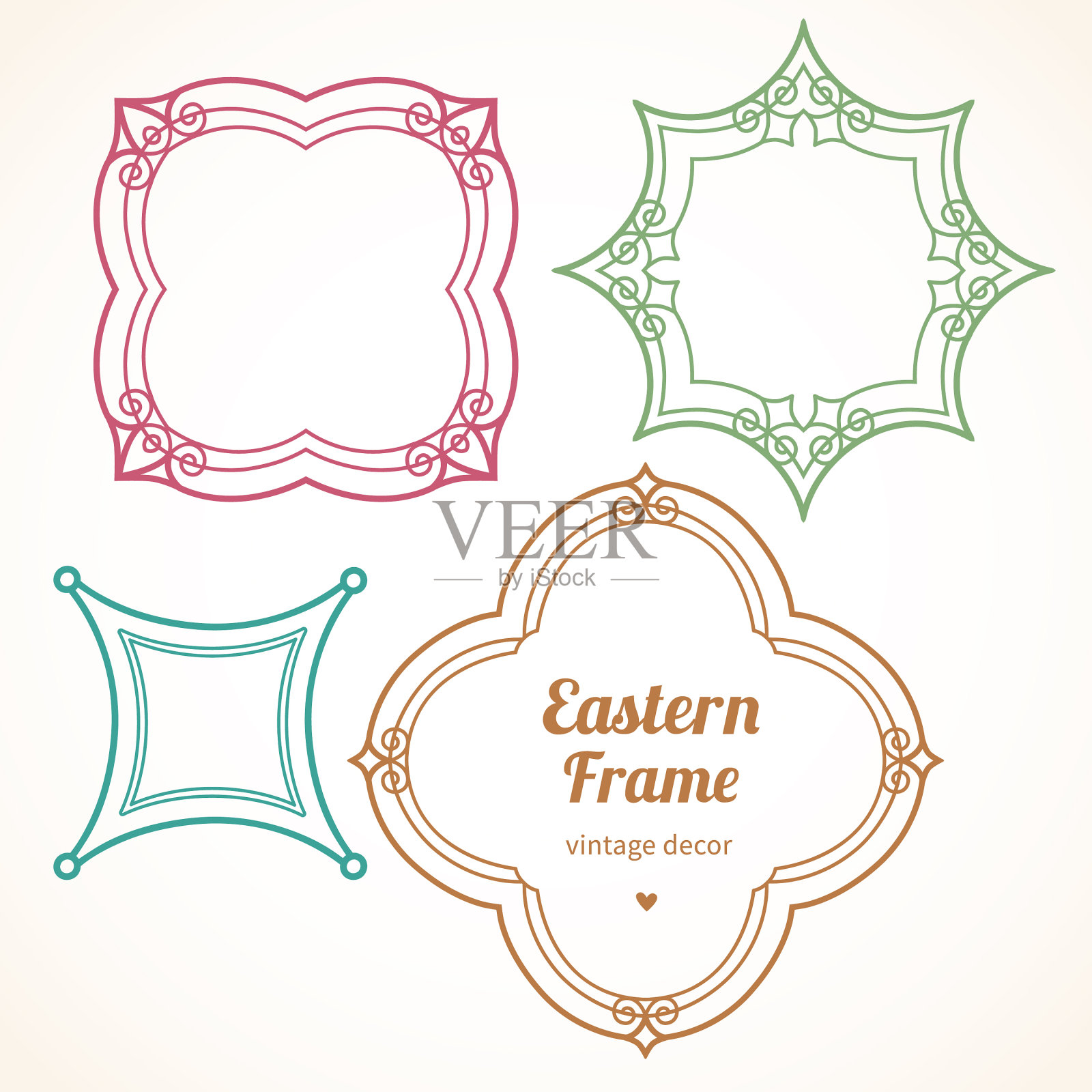 东方风格的花丝框架插画图片素材