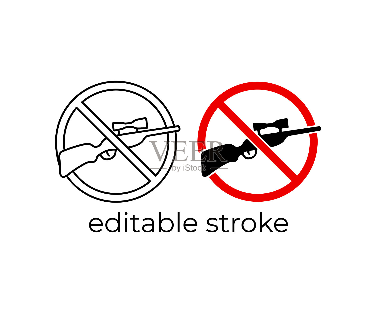 禁止狩猎，禁止标志，可编辑笔画，轮廓和线性设计。禁止标志和符号，狩猎步枪与范围，矢量设计和插图插画图片素材