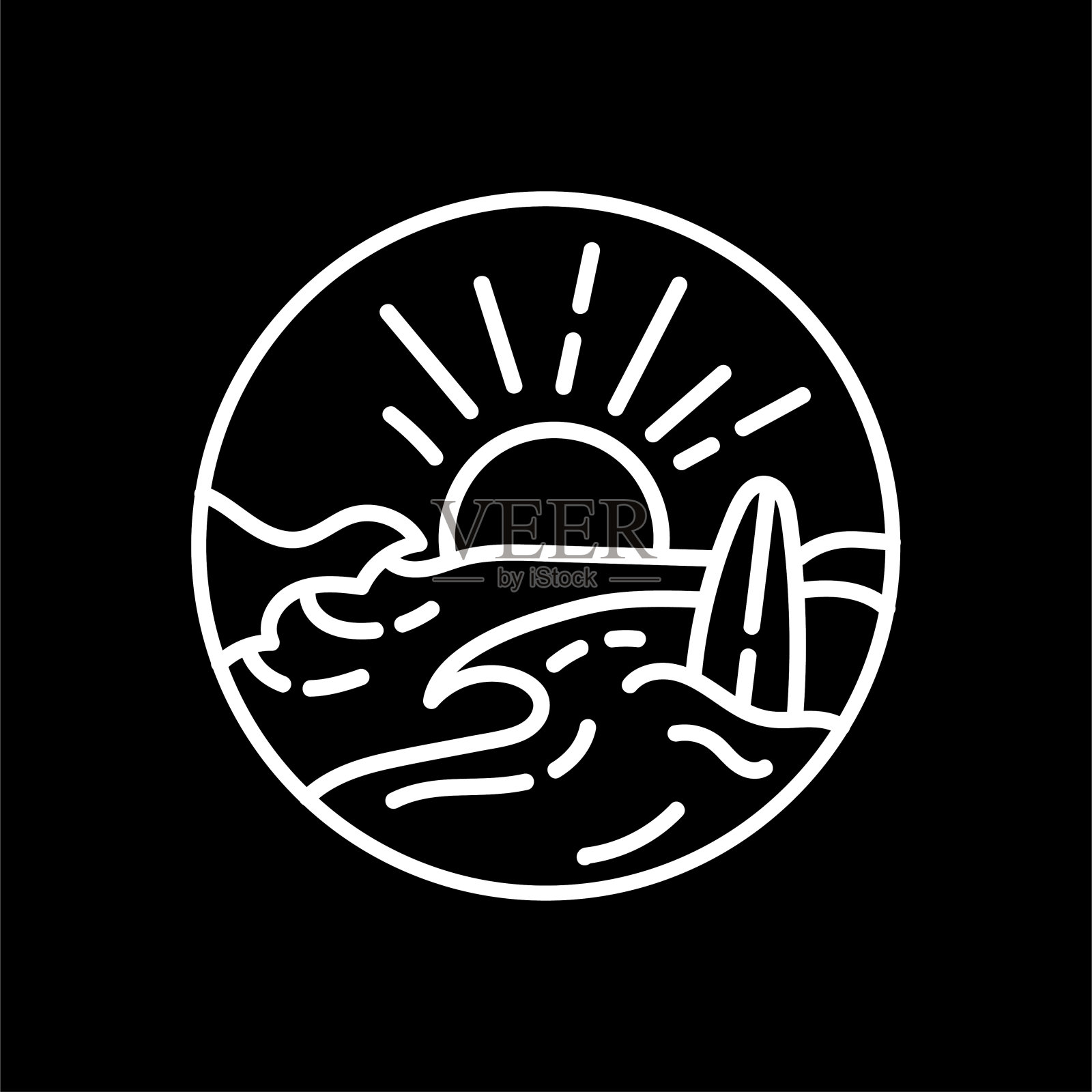 矢量平面插图冲浪主题徽章设计。用于t恤印花、海报贴纸和其他用途。插画图片素材