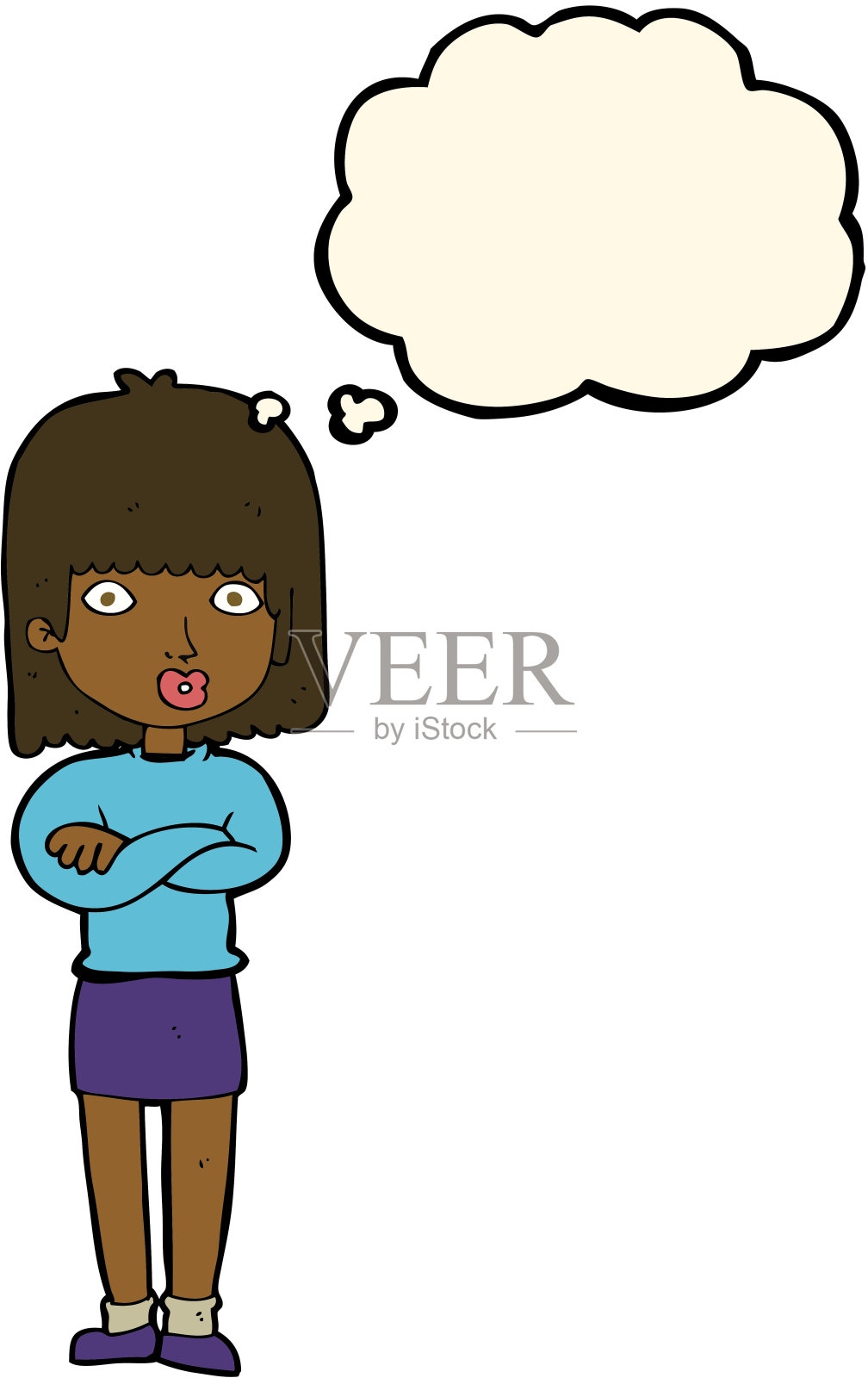 有思想泡沫的不耐烦的卡通女人插画图片素材