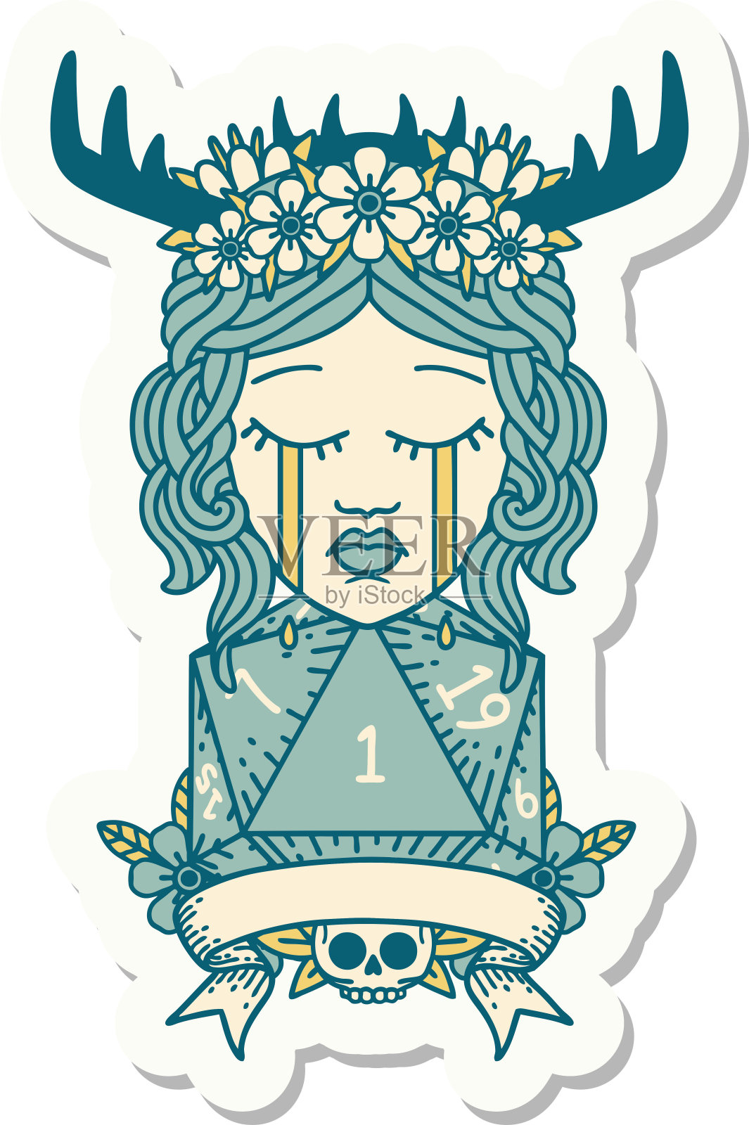 一个哭泣的人类德鲁伊的贴纸，自然一卷插画图片素材