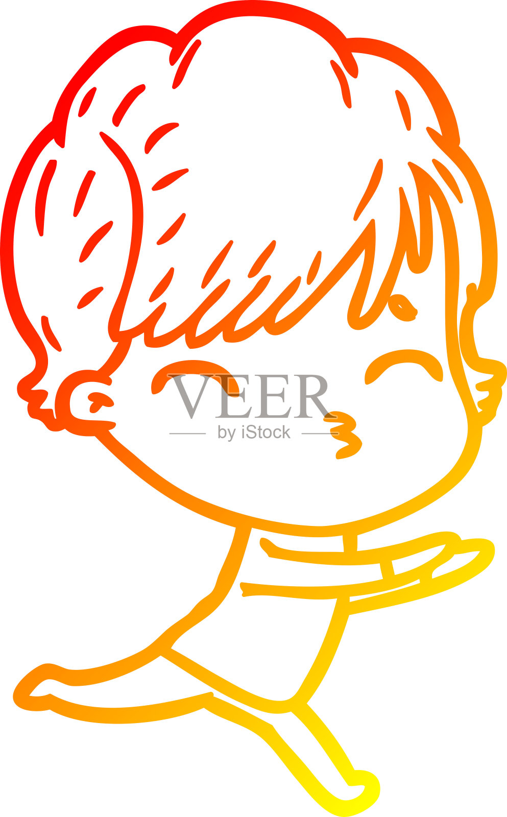 暖色渐变线条画的一个卡通女人的思考插画图片素材