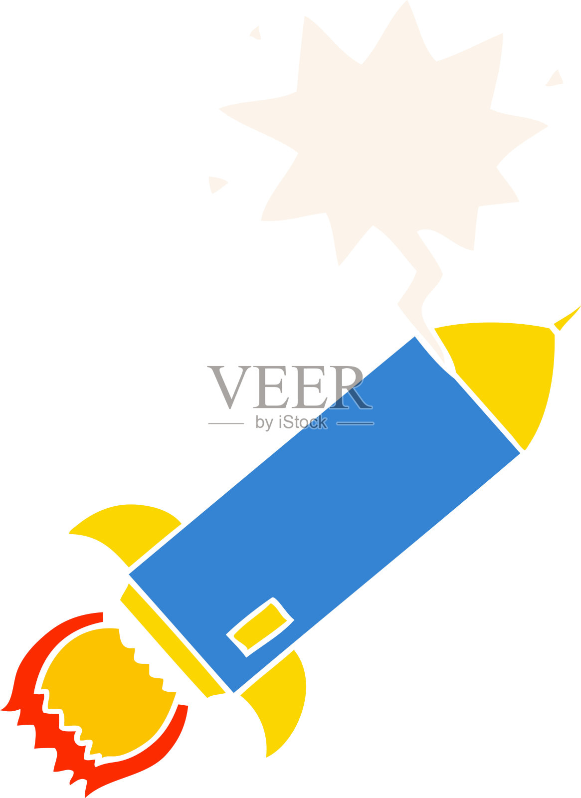 复古风格的卡通火箭和语音泡泡插画图片素材