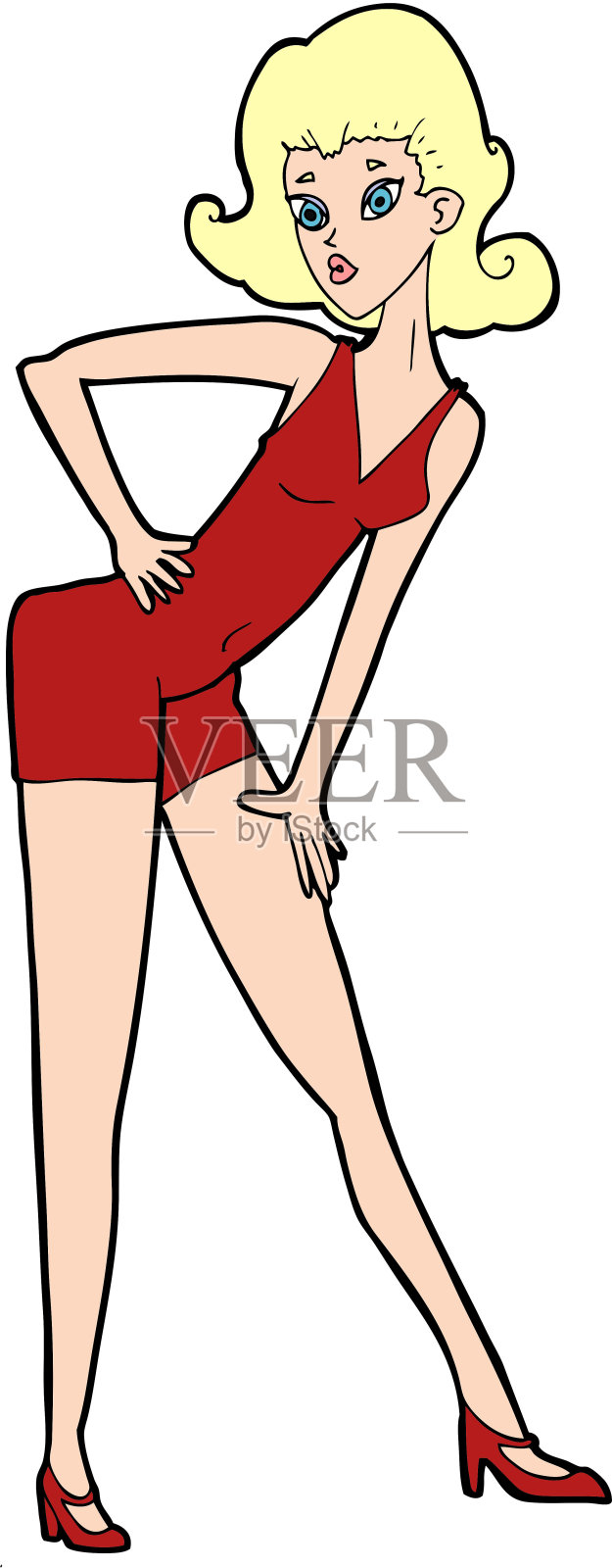 卡通女模特摆姿势插画图片素材