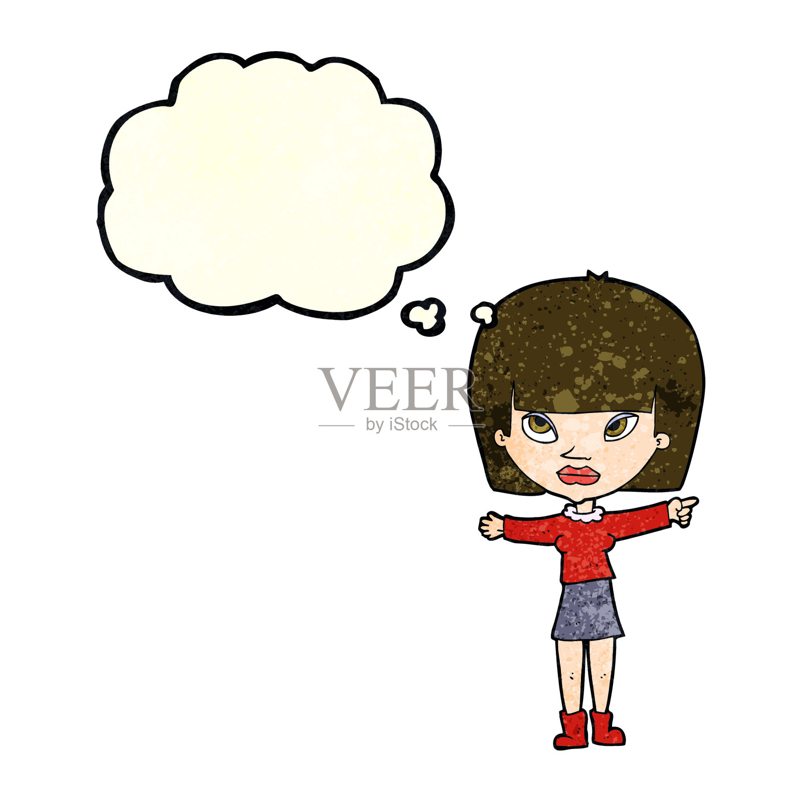卡通女人用思想泡泡指着插画图片素材