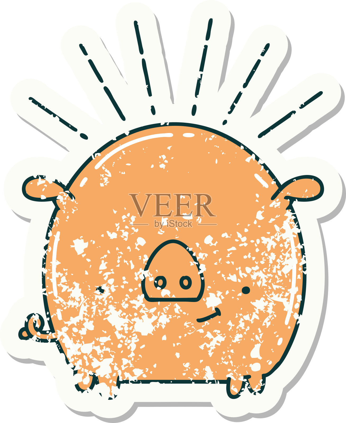 旧贴纸的纹身风格的猪字符插画图片素材