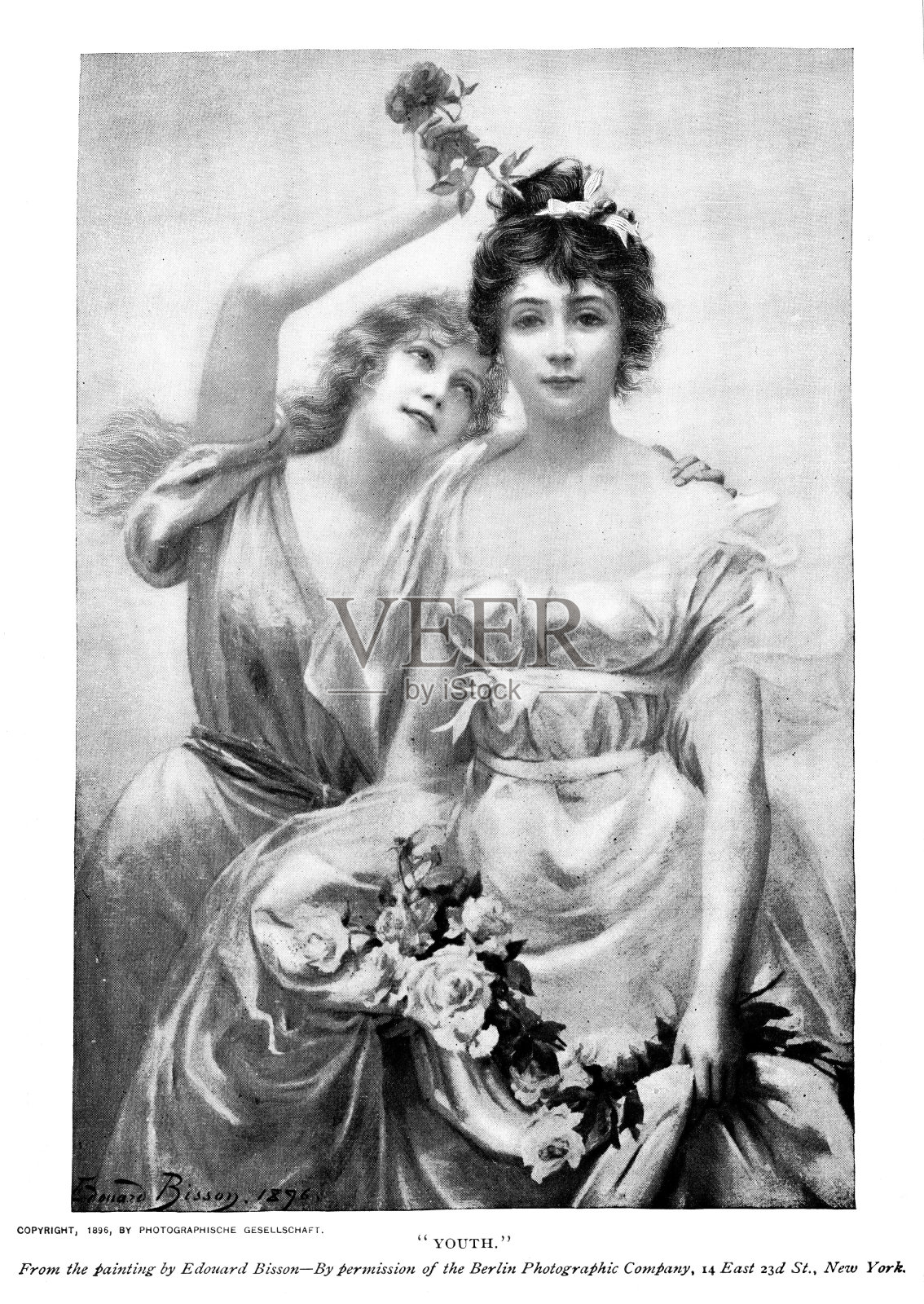 艺术家爱德华·比松的《美丽的年轻女人》，19世纪法国文化插画图片素材