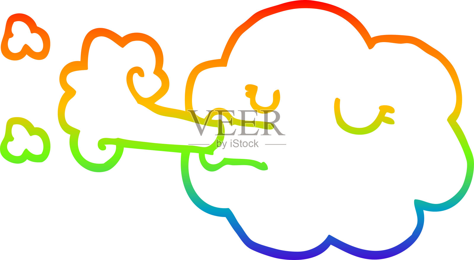 彩虹渐变线绘制的卡通云吹大风插画图片素材
