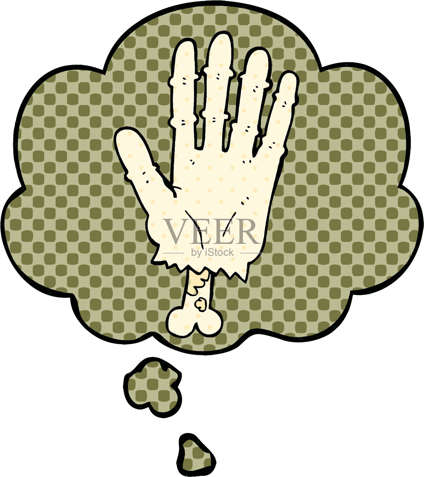 漫画风格的带有思想泡泡的卡通僵尸手插画图片素材