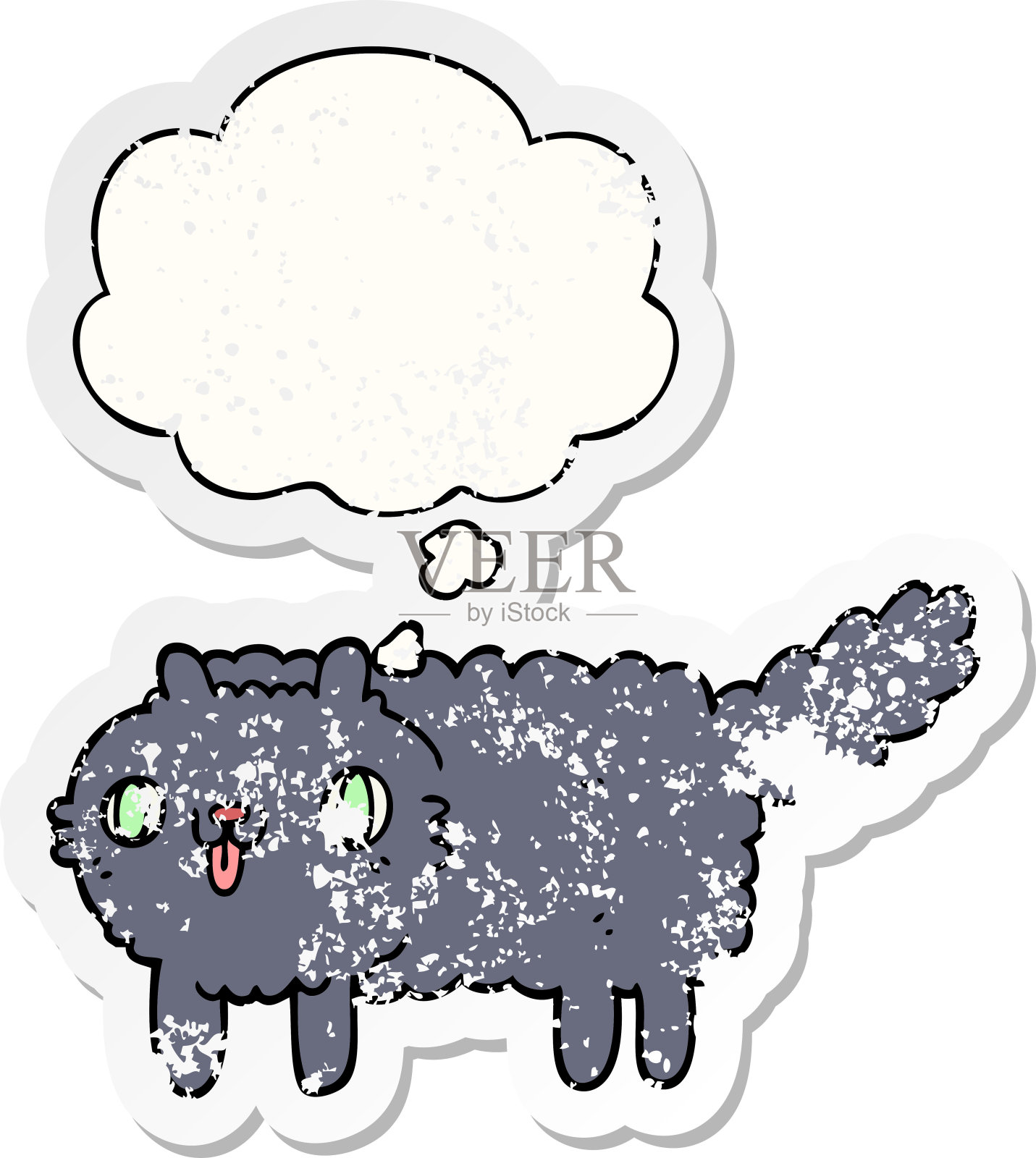 卡通猫的思想泡泡是一个破旧的贴纸插画图片素材