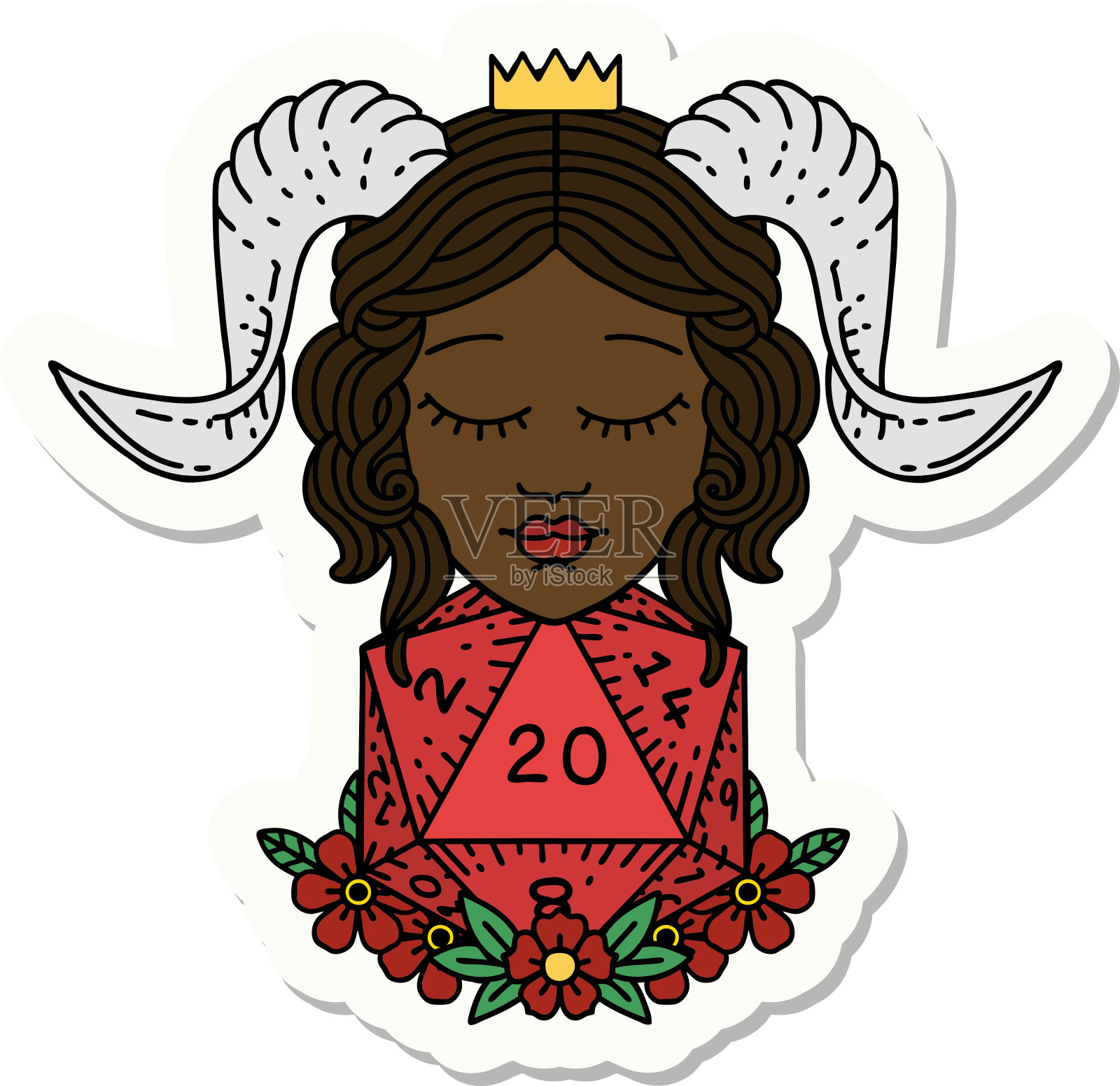 自然掷出20或20个骰子的贴纸插画图片素材