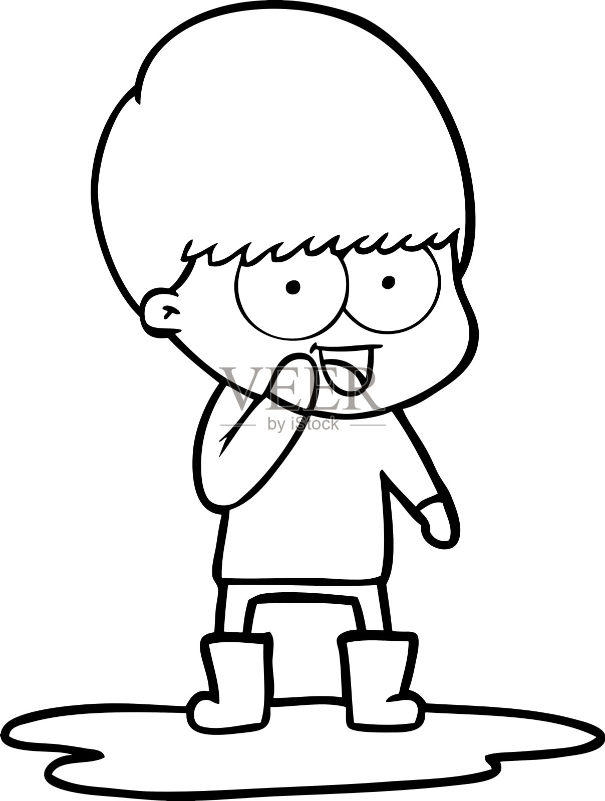 快乐的卡通男孩在水坑里戏水插画图片素材