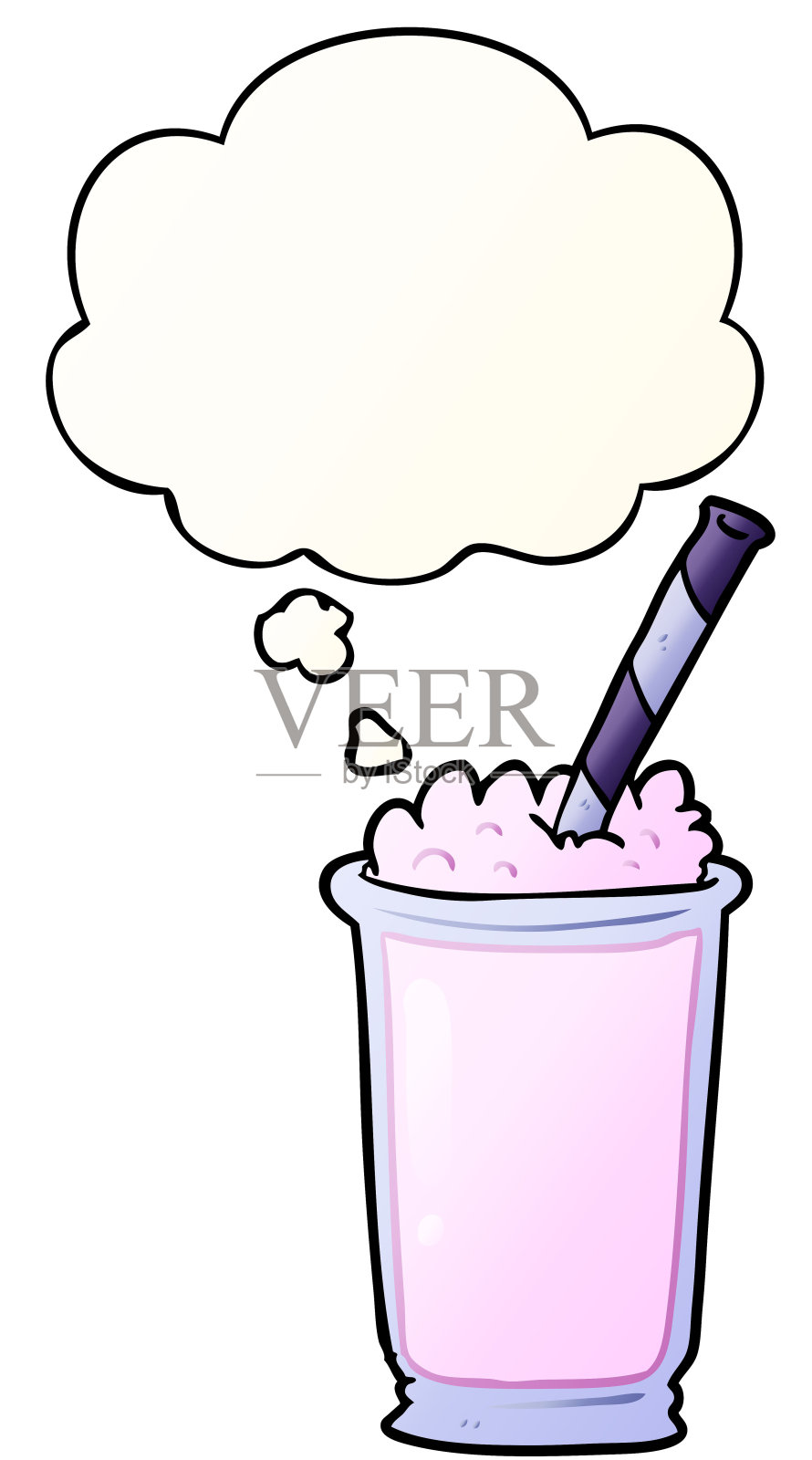 卡通奶昔与思想泡沫在光滑的渐变风格插画图片素材