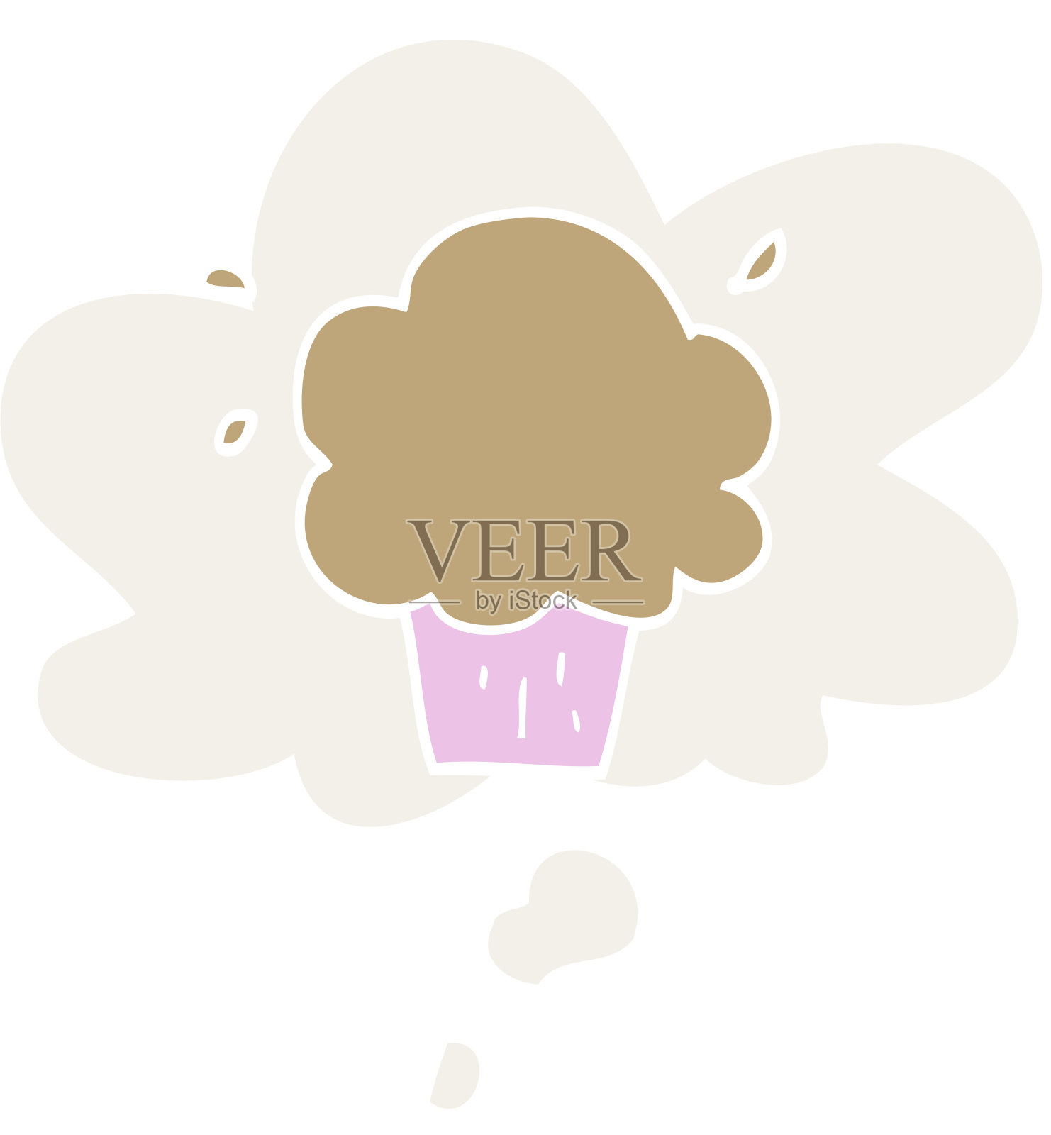 复古风格带有思想泡泡的卡通纸杯蛋糕插画图片素材