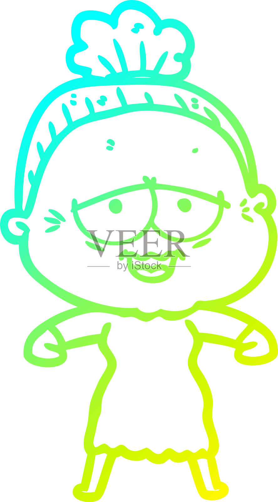 冷梯度线画一个卡通快乐老太太插画图片素材