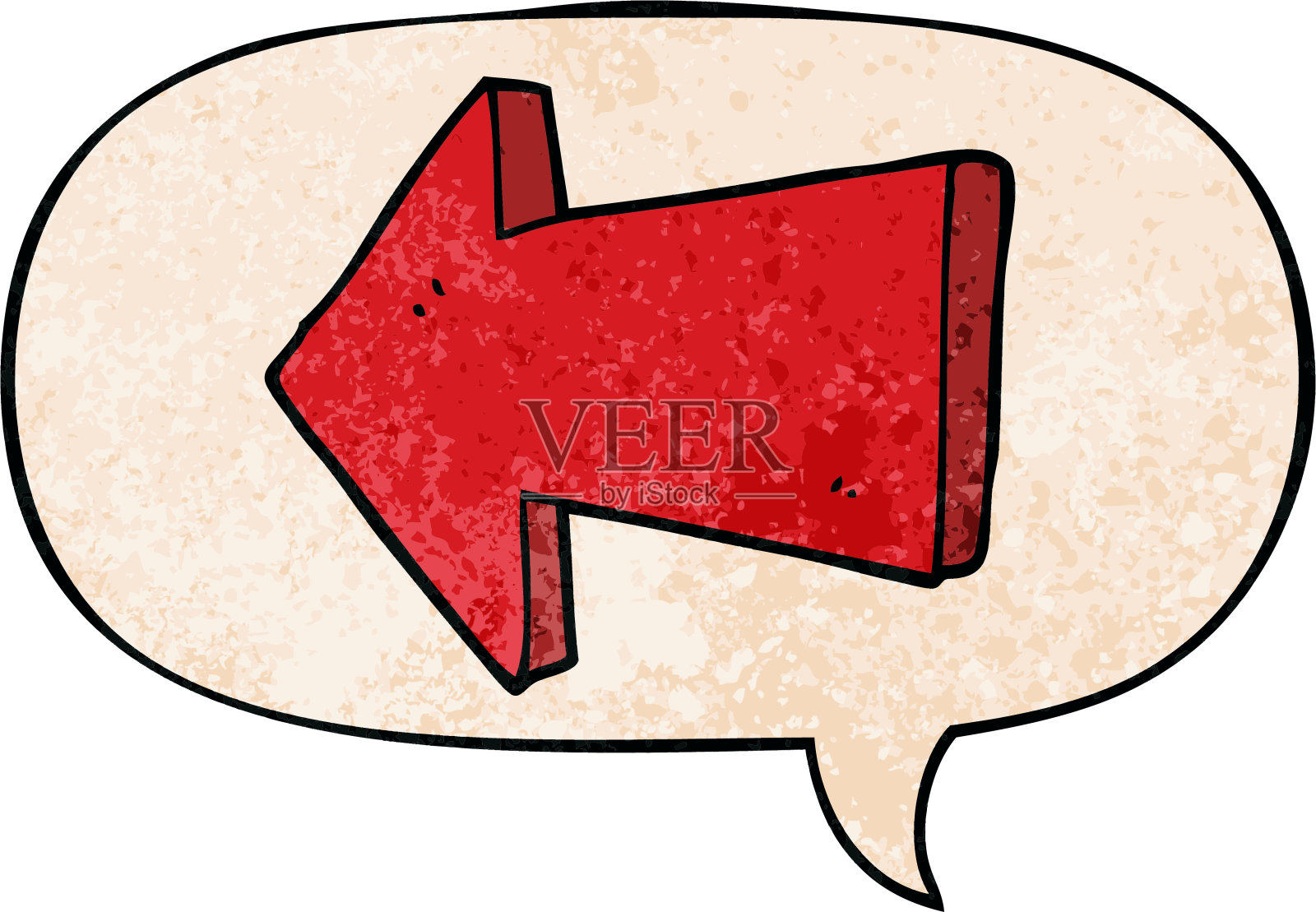 卡通指向箭头与语音气泡复古纹理风格插画图片素材