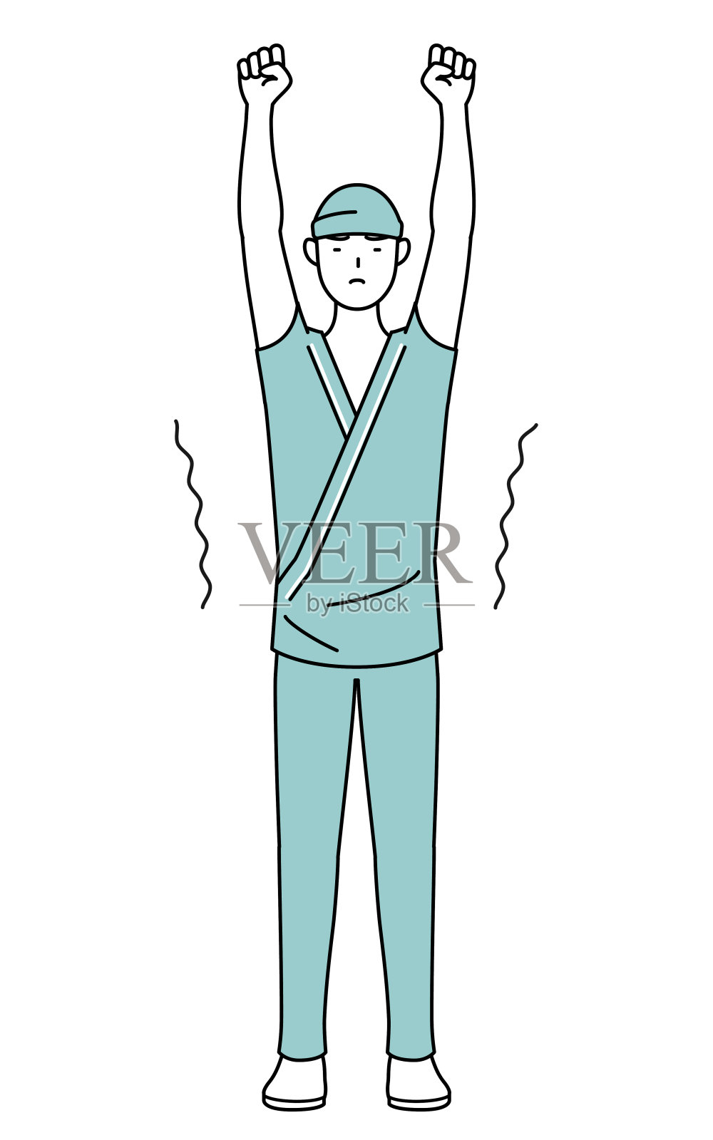 住院的男性病人长袍伸展，站得很高。插画图片素材