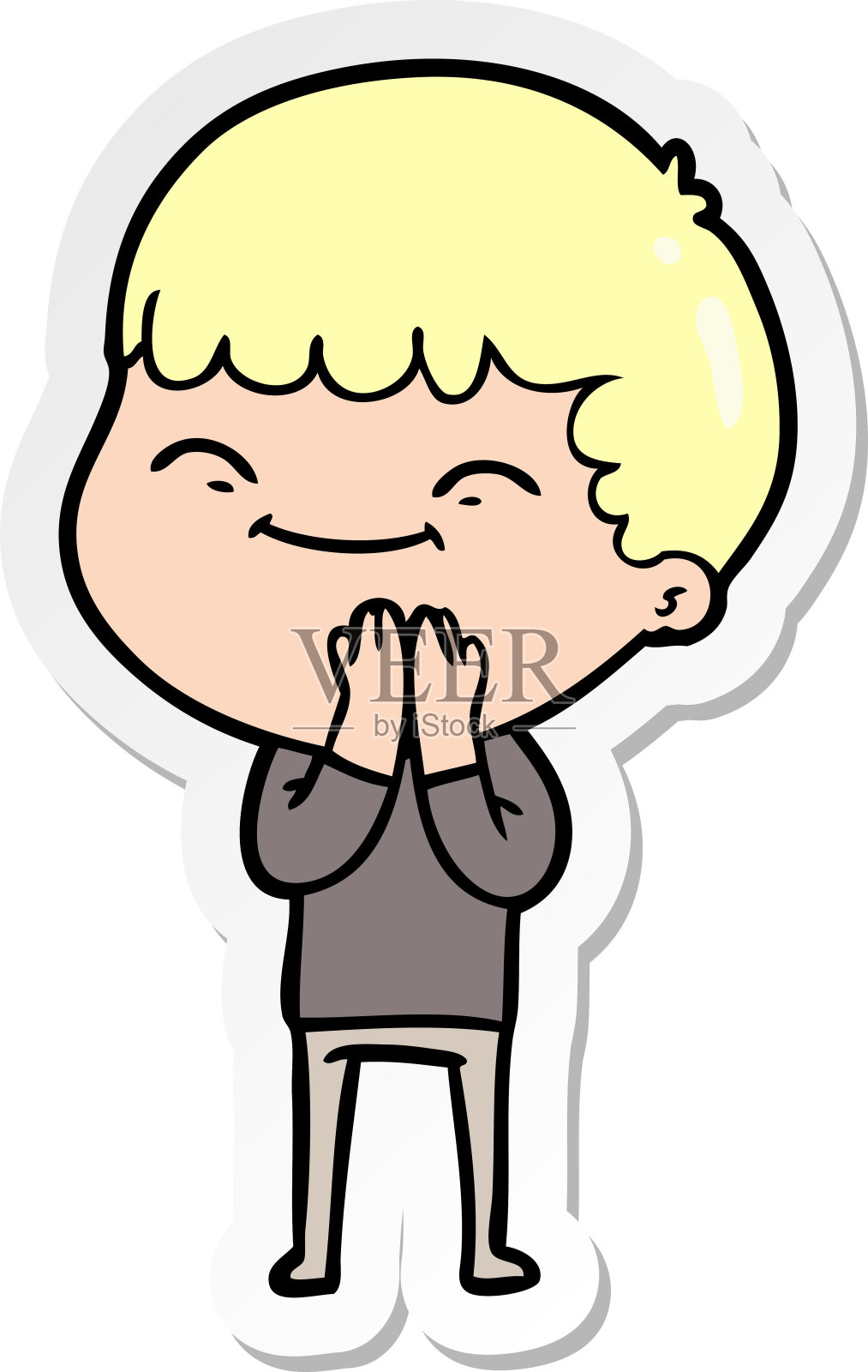 一个卡通快乐男孩的贴纸插画图片素材