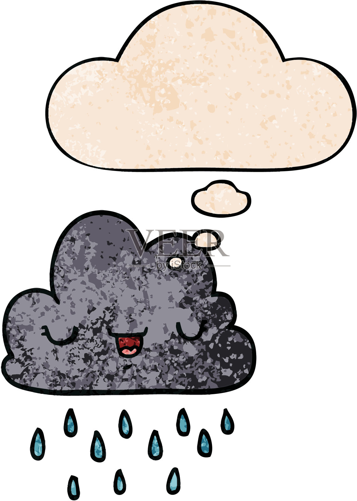 卡通风暴云与思想泡沫在垃圾纹理风格插画图片素材