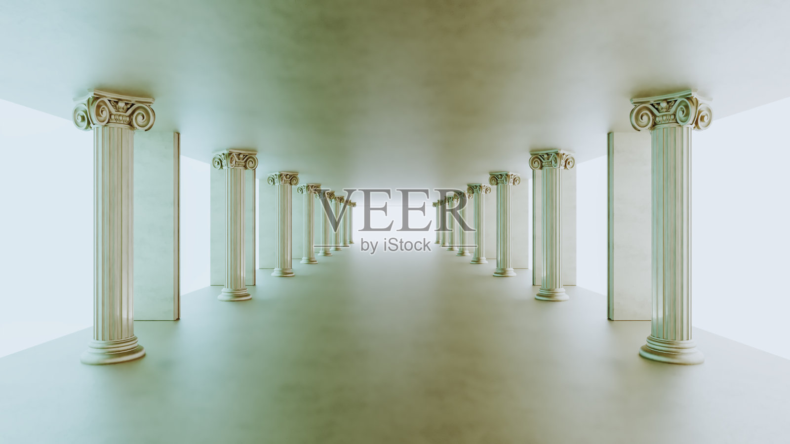 抽象的有柱的隧道，有柱的走廊，照片摄影图片