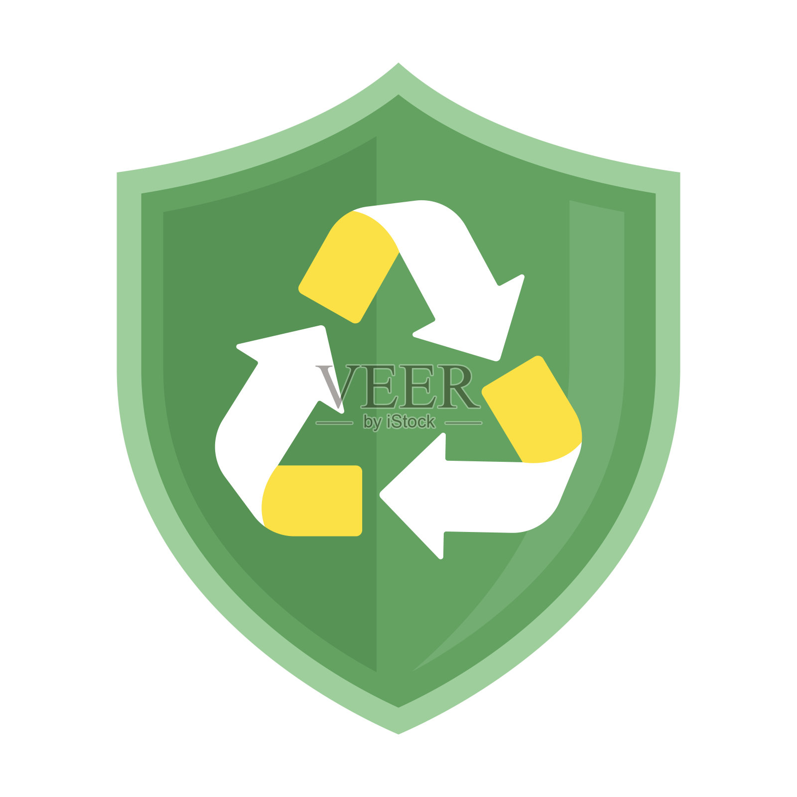 回收盾符号渐变设计模板图标元素。现代自然叶图标与盾牌标志设计符号概念模板插画图片素材