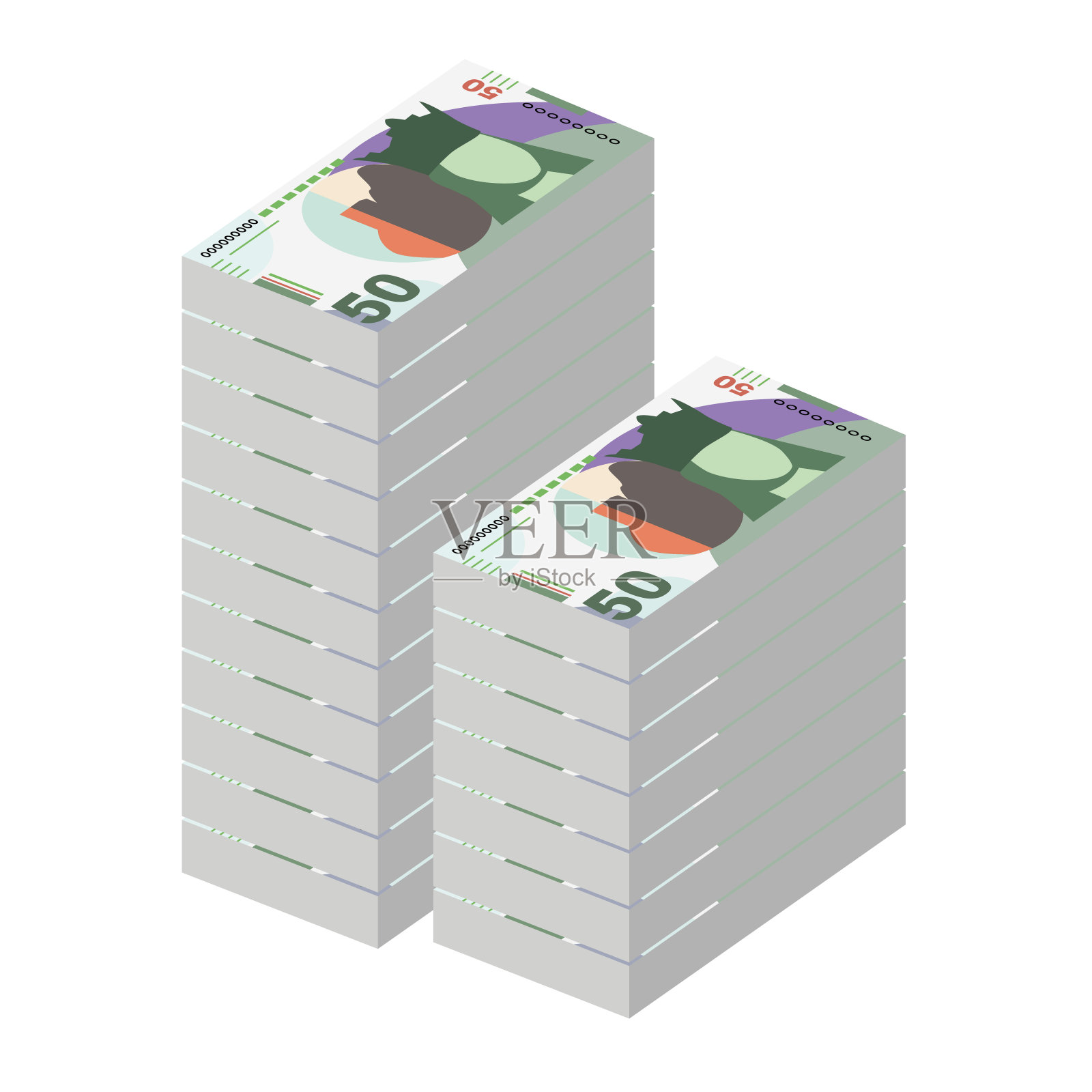 格鲁吉亚拉里矢量插图。格鲁吉亚货币集捆钞票。纸币50 GEL。平的风格。孤立在白色背景上。简单的最小设计。插画图片素材