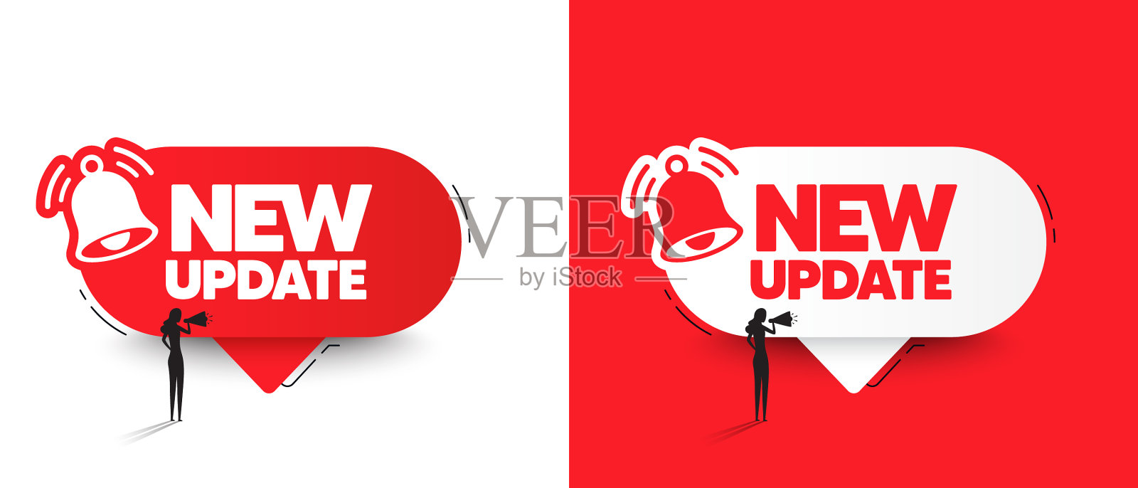 新的更新语音气泡横幅与钟图标插画图片素材