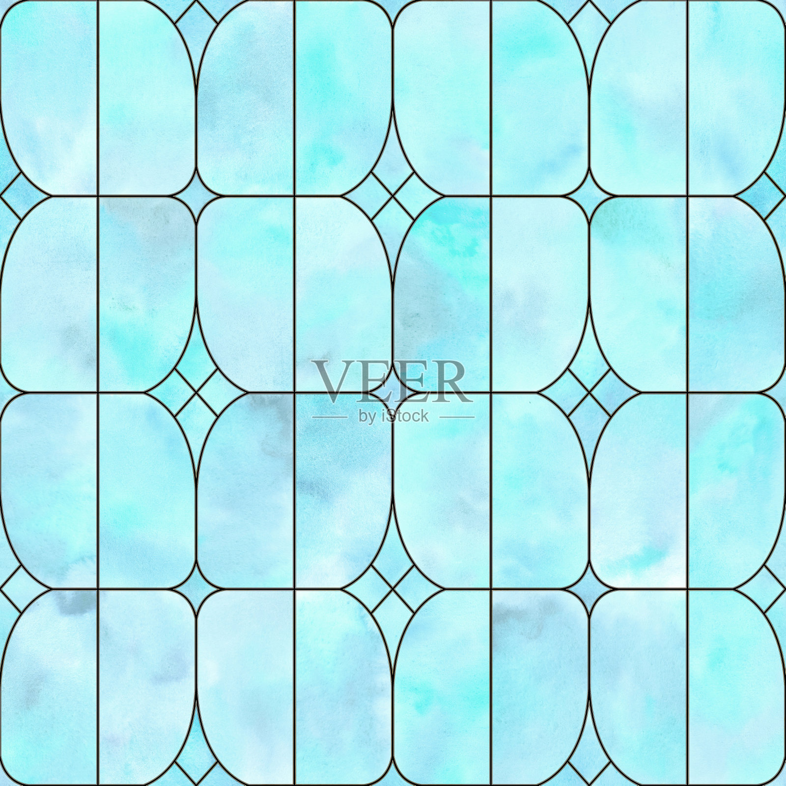 水彩彩色玻璃窗。无缝抽象图案插画图片素材