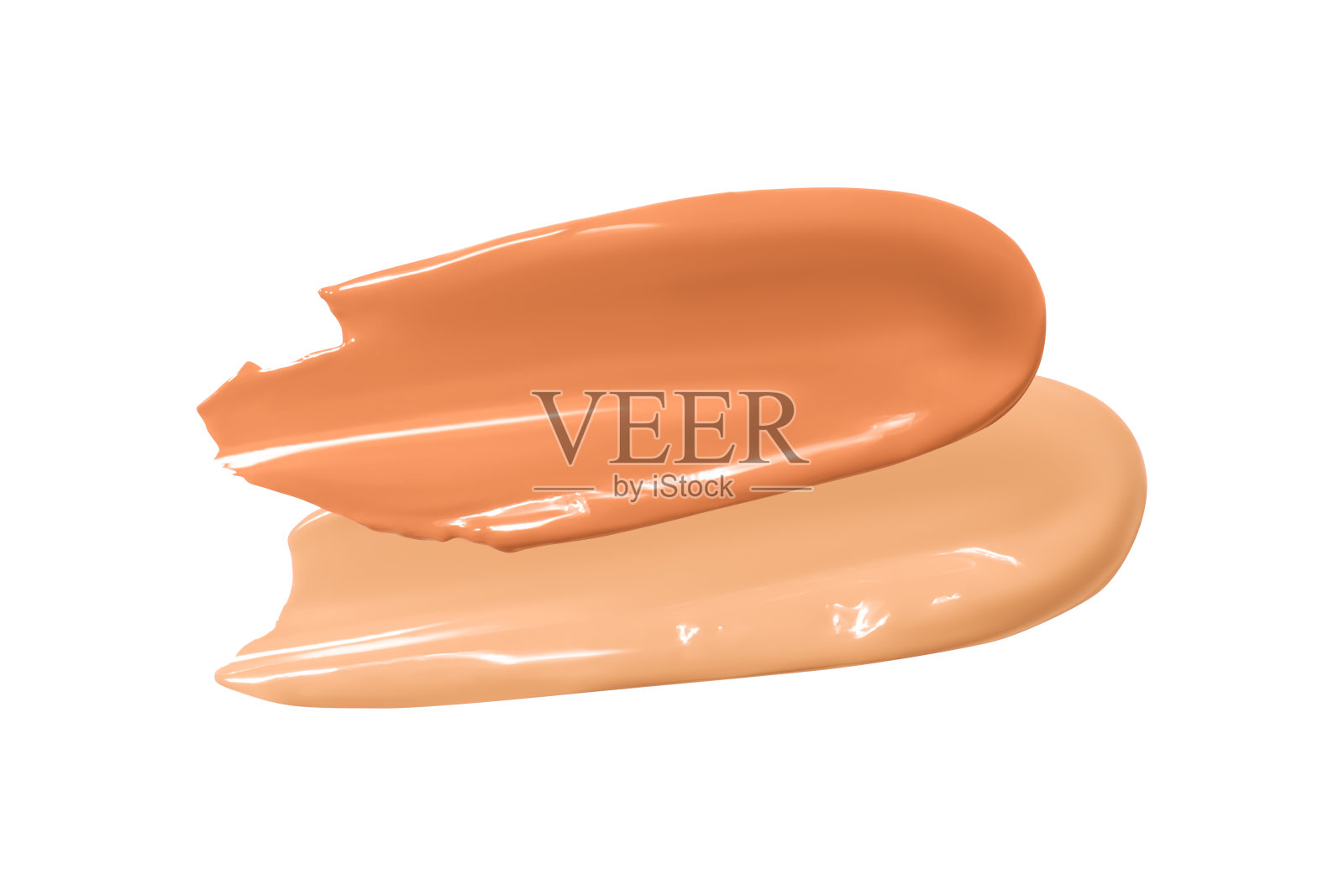 两笔浅米色和深色的面部粉底。孤立在白色背景上。照片摄影图片