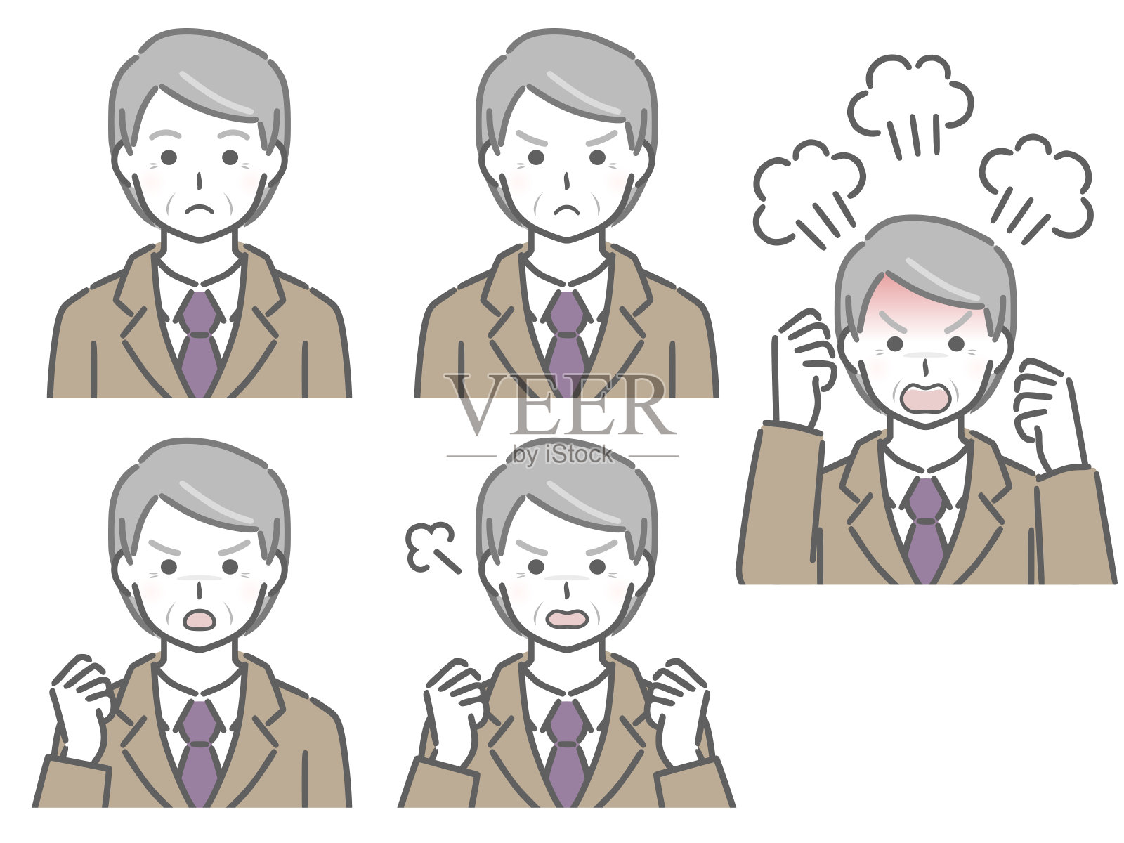 一个穿西装的老人愤怒的表情插画图片素材