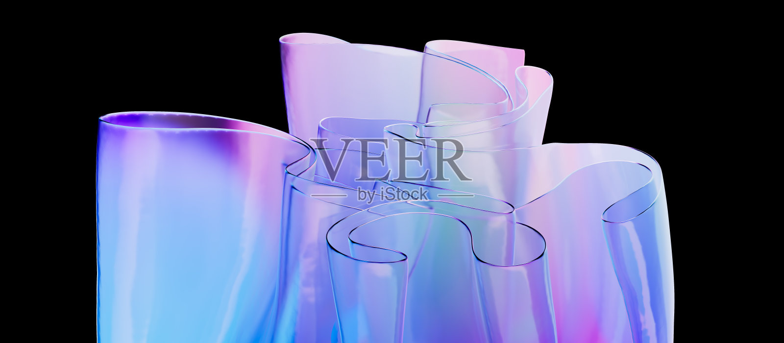 抽象彩色渐变折叠透明塑料材料3d渲染照片摄影图片