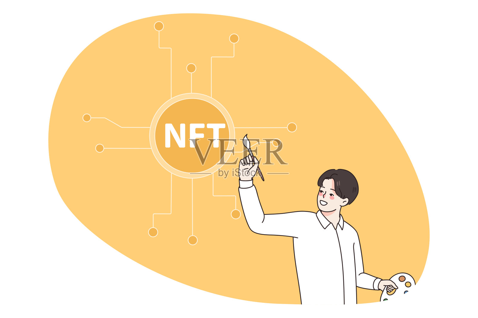 男子用刷子画NFT符号插画图片素材