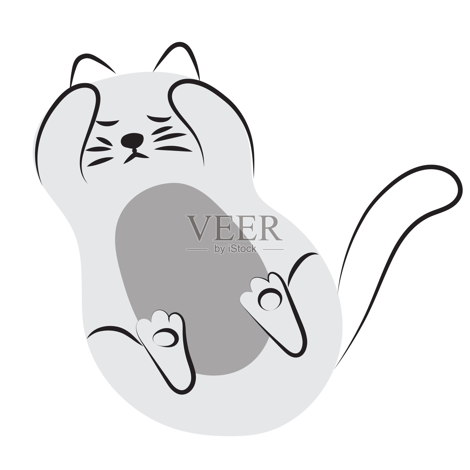 椭圆形的灰猫。睡觉的宠物伸出爪子。插画图片素材