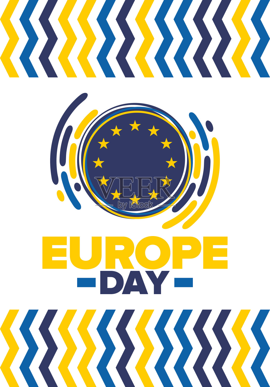 欧洲的一天。每年五月的公众假期。是每年两个纪念日的名称——欧洲理事会的5月5日和欧盟的5月9日。海报、卡片、横幅和背景。矢量图插画图片素材