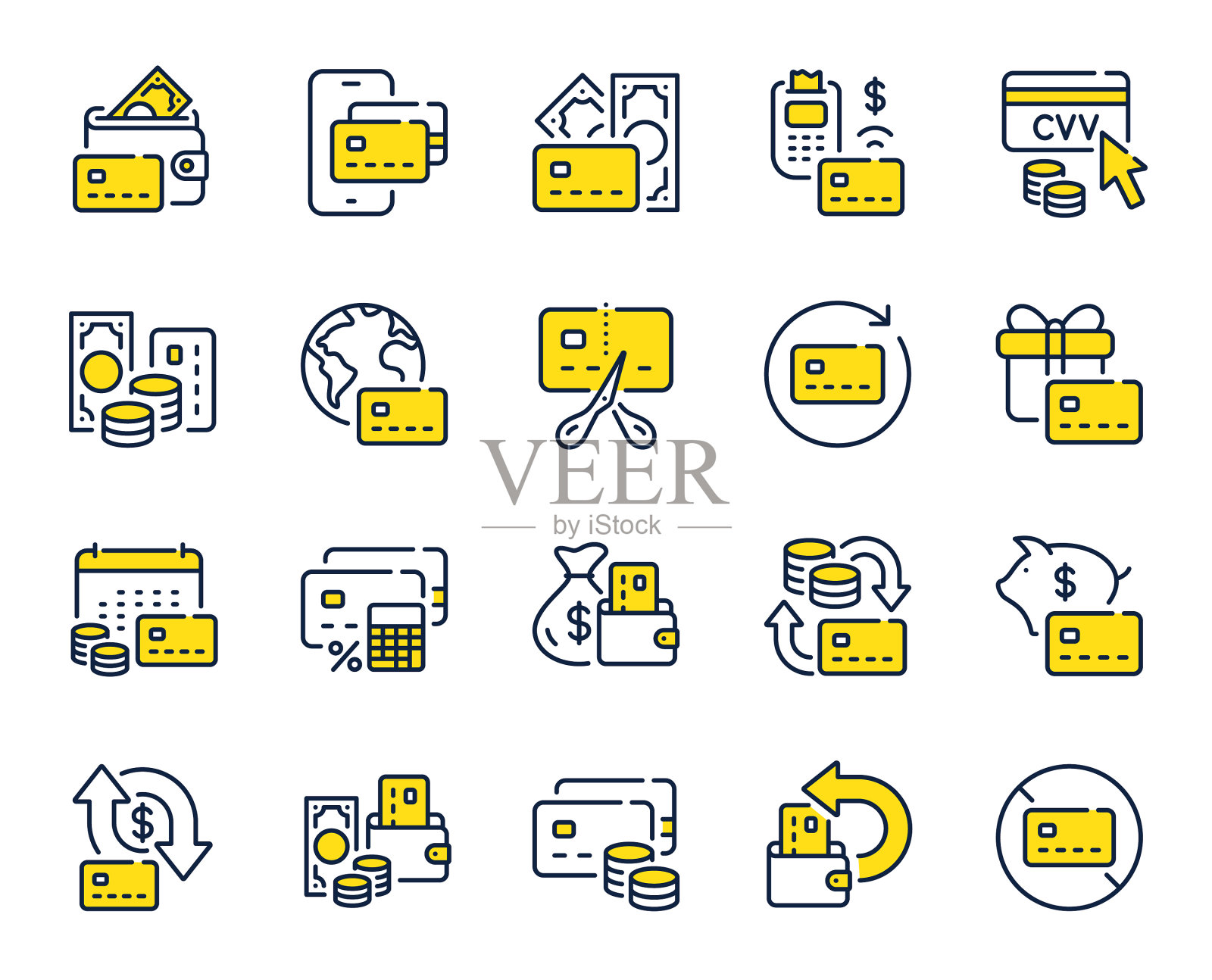信用卡线路图标支付卡终端图标素材