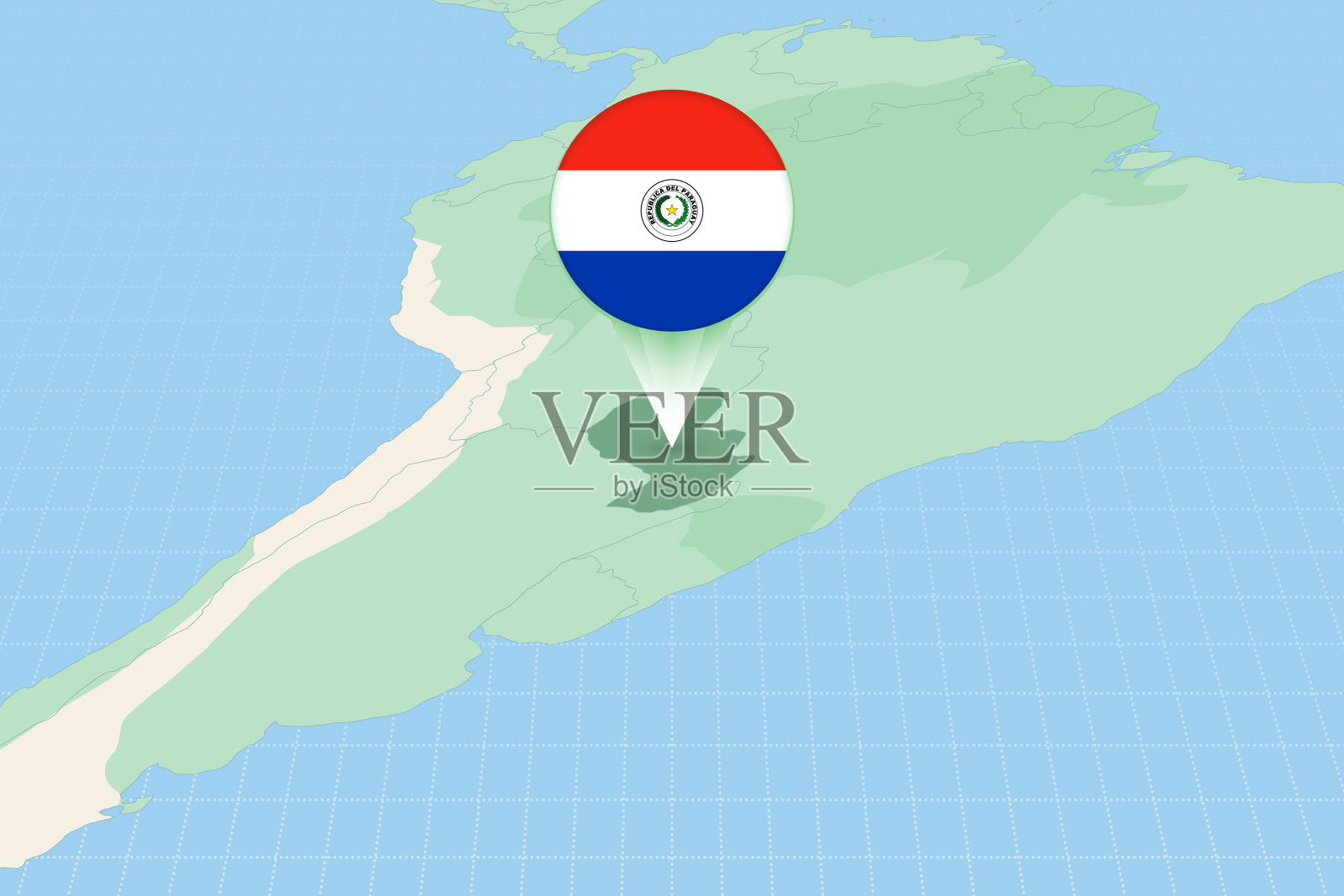 巴拉圭与国旗的地图插图。巴拉圭及其邻国的地图插图。插画图片素材