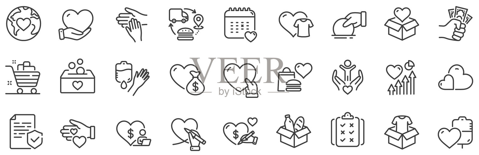 捐赠和慈善线图标志愿者帮助图标素材