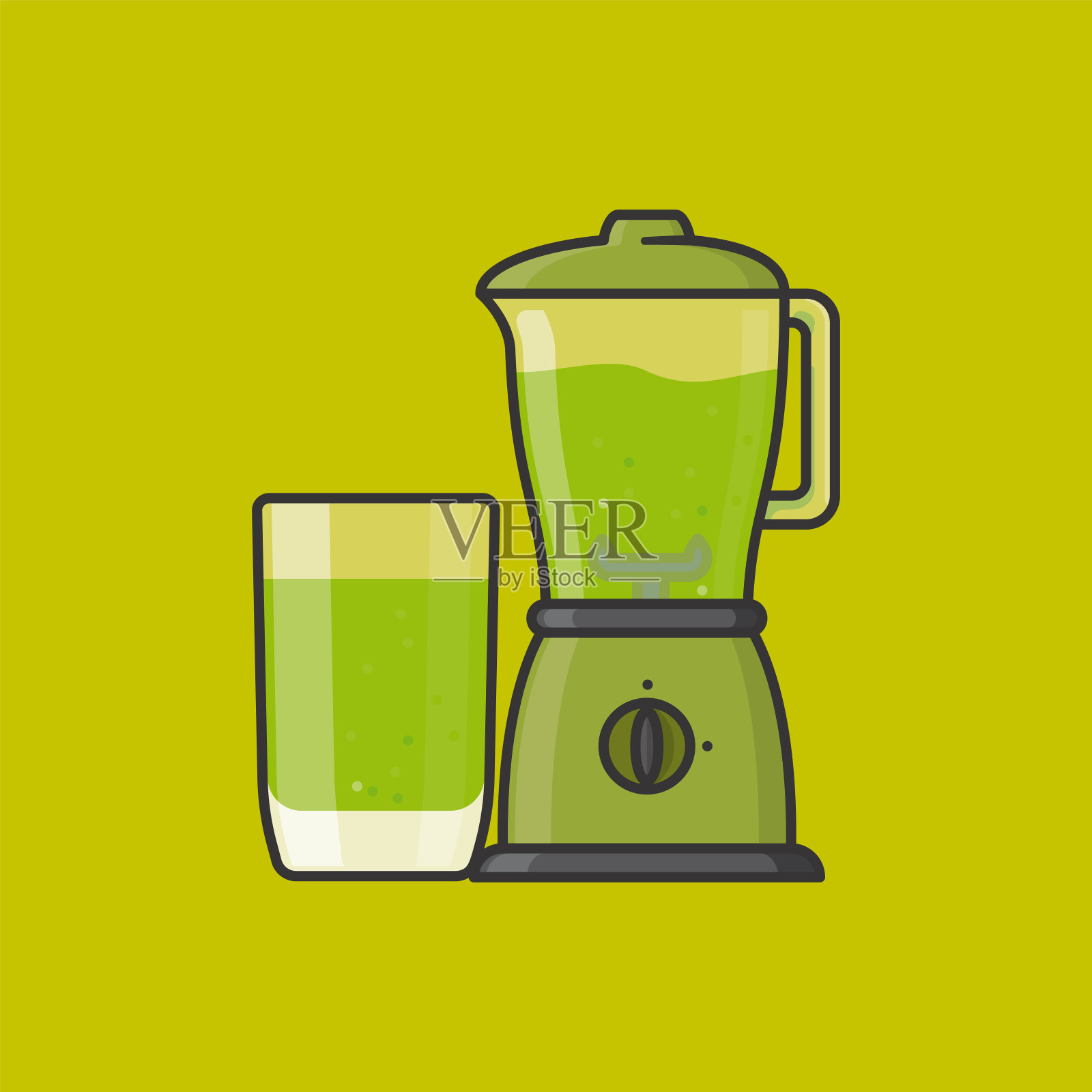 绿色果汁在玻璃和搅拌机矢量插图插画图片素材