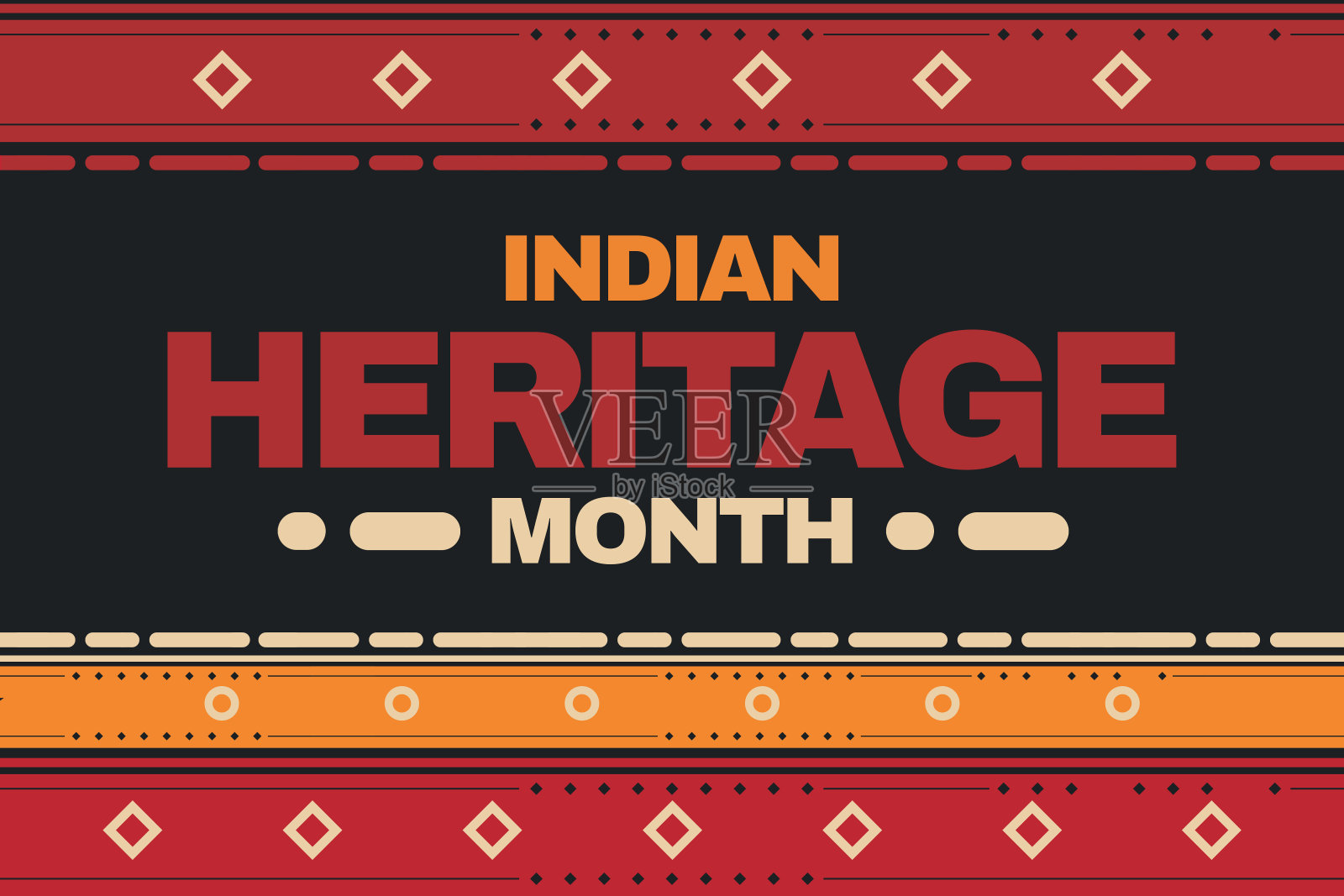 印度传统月。美国印第安文化。在美国每年庆祝一次。传统的模式。海报、卡片、横幅和背景插画图片素材