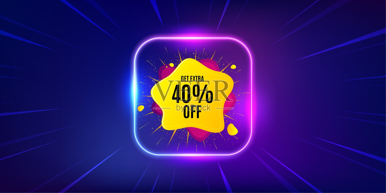 40%促销液体形状贴纸，折扣banner，霓虹灯框架优惠banner矢量素材插画图片素材